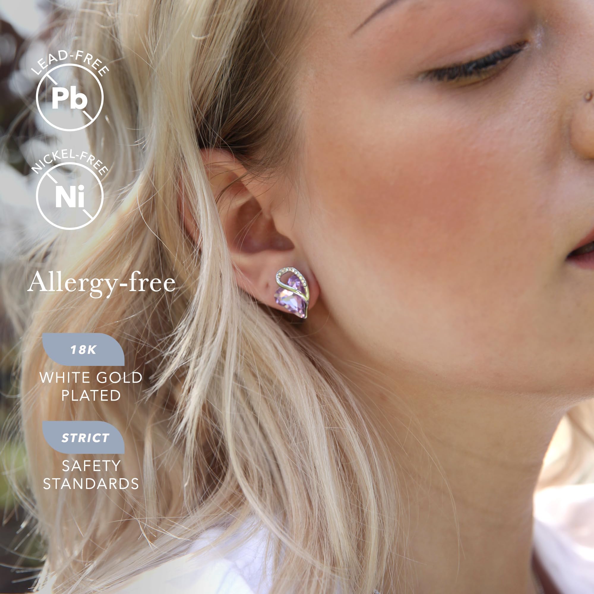 Leafael Infinity Love Heart Birthstone Crystal Stud Earrings for Women - Sterling Silver Fashion Jewelry | Perfect Holiday, Birthday Gift for Mother, Daughter, Wife, Sister | Great for Weddings, Anniversaries & Special Occasions