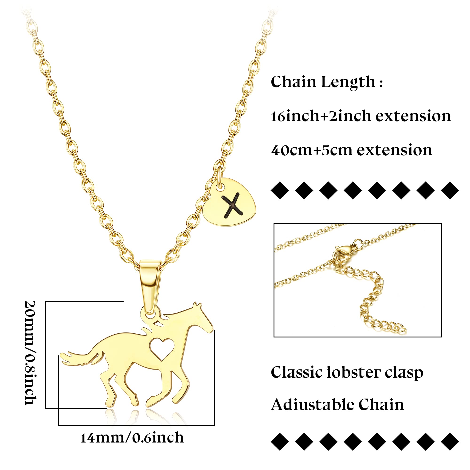 Jewenova Dainty Horse Necklace for Women - Initial A Heart Charm Pendant, Stainless Steel Horse Jewelry Gift for Her - Perfect for Horse Lovers, Birthday & Anniversary Gifts (Silver Tone)