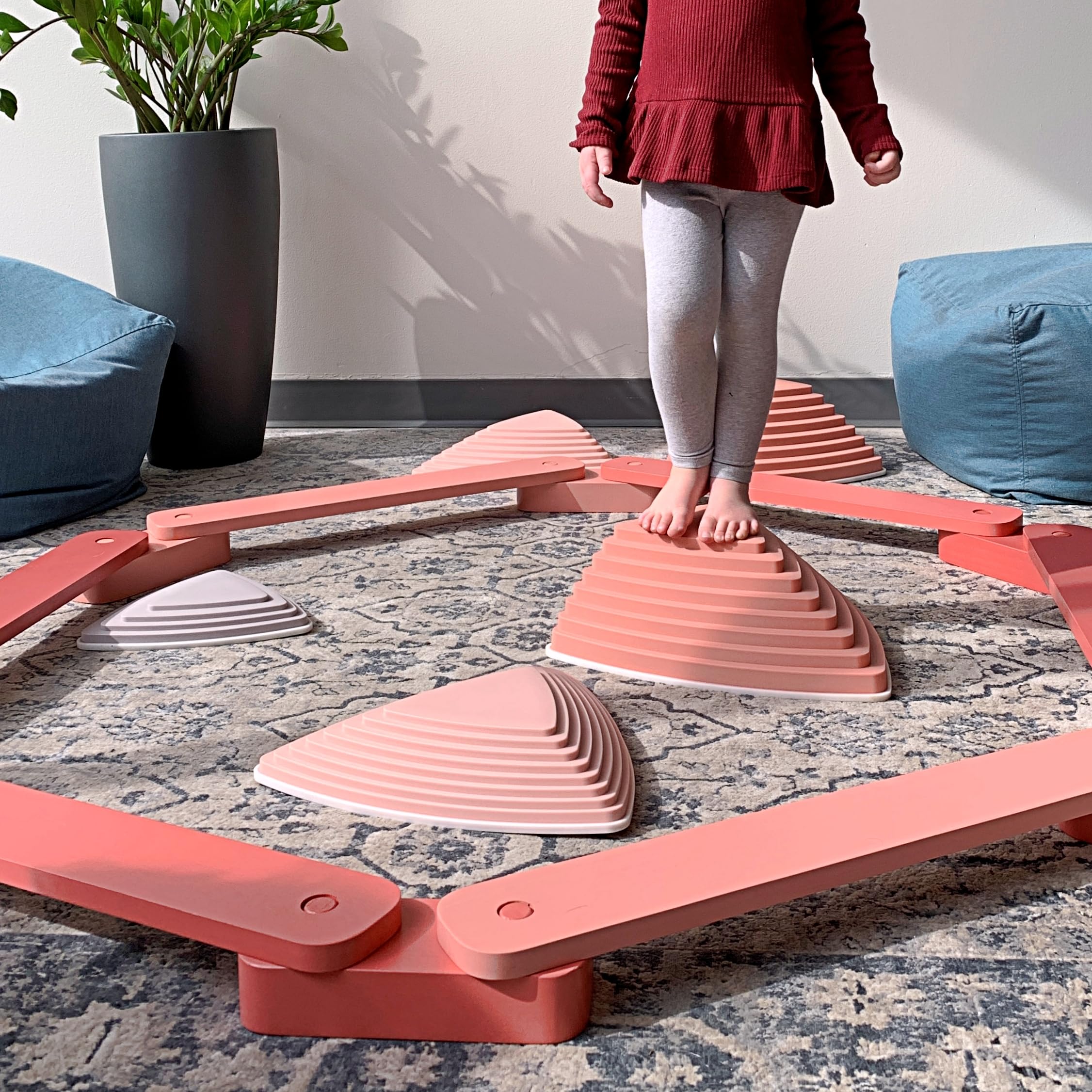 JumpOff Jo Wooden Balance Beam Set for Kids - 12-Piece Montessori Toy to Improve Coordination & Motor Skills - Indoor & Outdoor Play Equipment for Toddlers (Desert Rose Pink) - Perfect for Backyard Play, Preschool Activities & Birthday Gifts