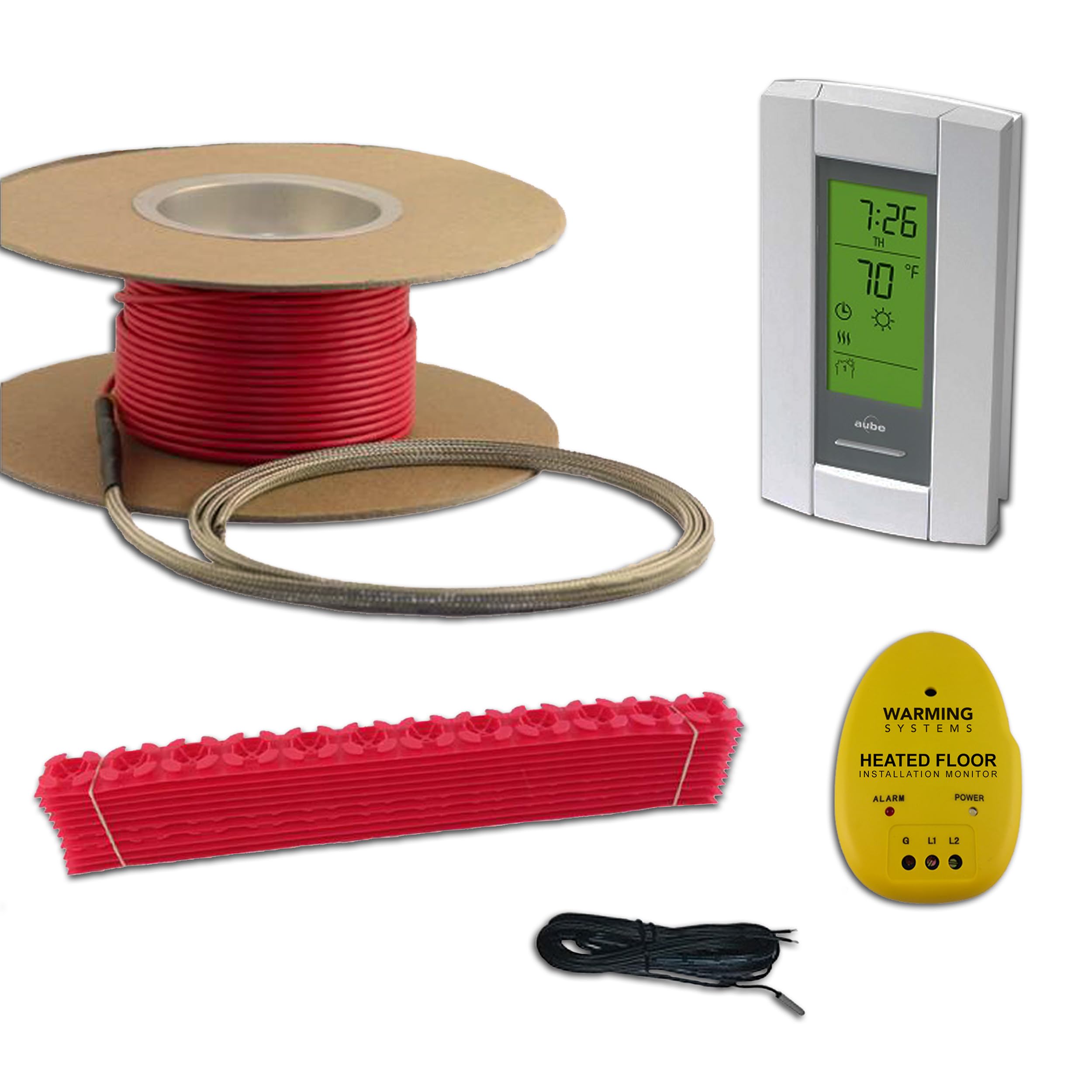 220 Sqft 240V Electric Radiant Floor Heating Kit with Programmable Thermostat & Sensor - Under Tile Heating System for Bathroom, Kitchen & Basement - Includes Heating Cables, Guides & Installation Monitor