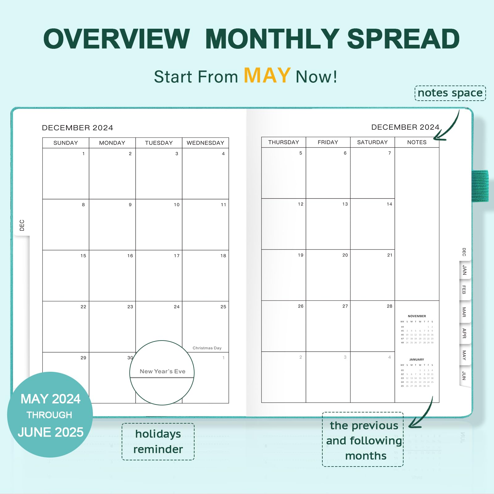 JUBTIC 2024-2025 Academic Planner - Daily Weekly Monthly Appointment Book from July 2024 to June 2025 with Hourly Schedule, Soft Cover A5 (5.8