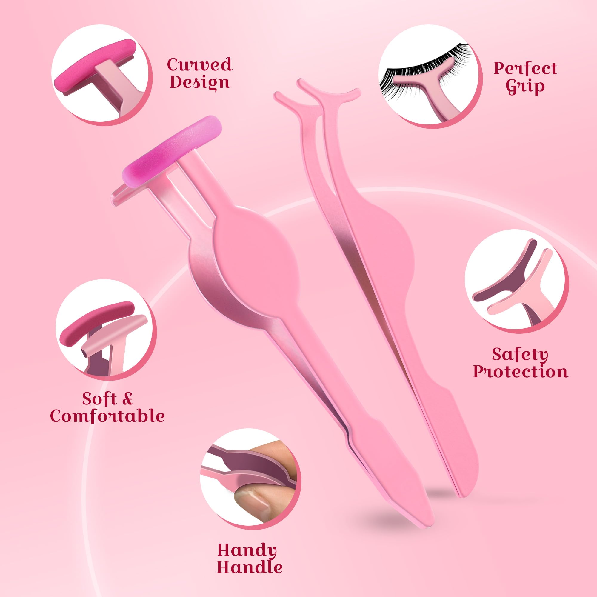 5-in-1 Eyelash Applicator Tool Set with Tweezers & Scissors - Professional Pink Lash Extension Kit for Cluster Lashes & Individual Lashes - Perfect for Salon, Home Use & DIY Lash Extensions