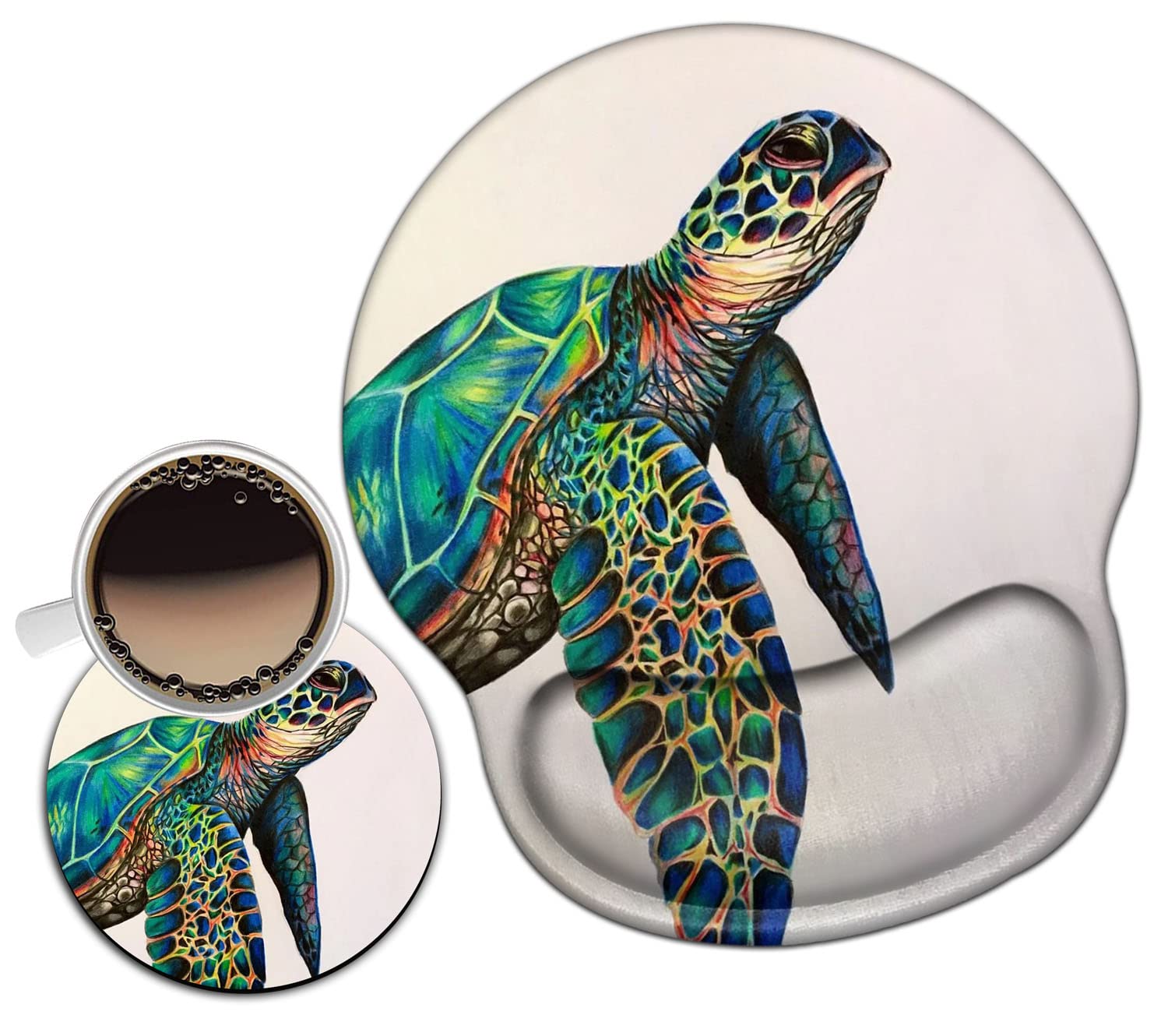 Ergonomic Mouse Pad with Wrist Support Gel - Comfortable Mouse Pads for Home Office, Gaming & Working - Pain Relief & Easy Typing - Turtle Design with Bonus Coaster - Perfect for PC, Laptop & Computer Workstations