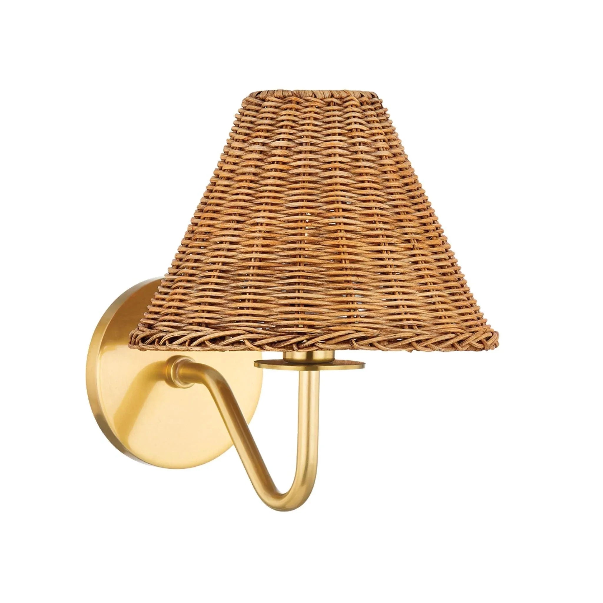Vintage Aged Brass Issa Wall Sconce with Handwoven Rattan Shade - Perfect for Farmhouse, Boho & Coastal Home Decor Lighting
