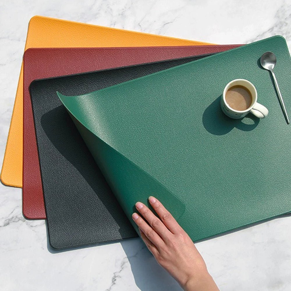Premium Arkansas Faux Leather Placemats - Set of 4 Waterproof Dining Table Mats for Formal Dinner, Holiday Decor & Everyday Use