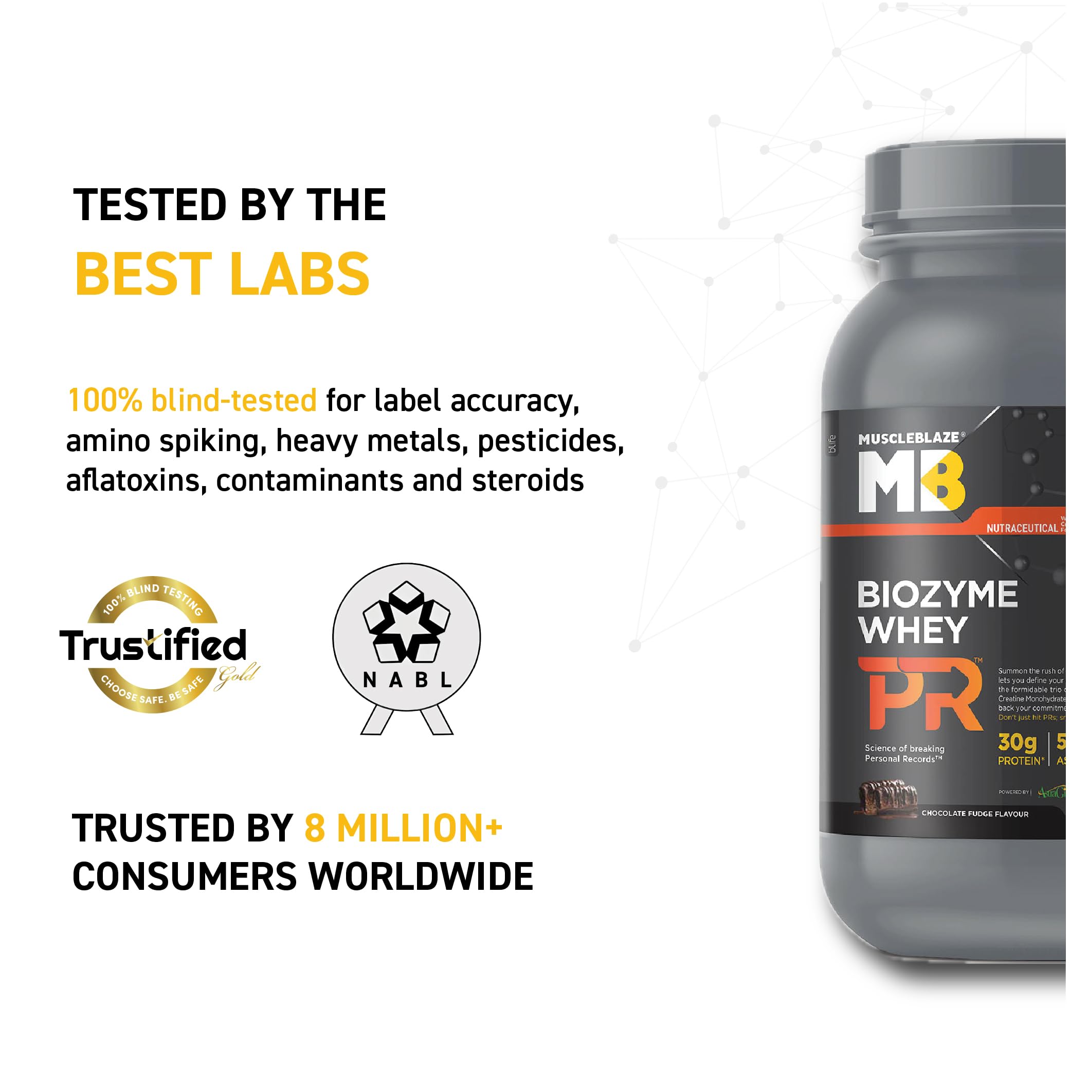 MuscleBlaze Biozyme Whey Protein Powder - 30g Protein, 3g Creatine Monohydrate & 50mg AstraGin - Chocolate Fudge Flavor (1kg / 2.2lbs) | Gold Certified for Muscle Recovery & Growth - Perfect for Post-Workout & Fitness Enthusiasts