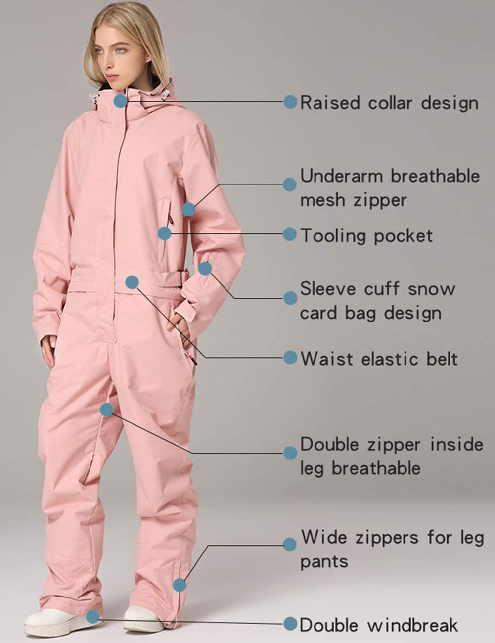 HOTIAN Women's One-Piece Ski Suit - Waterproof Winter Snowboard Jumpsuit for Outdoor Snow Sports & Skiing Adventures