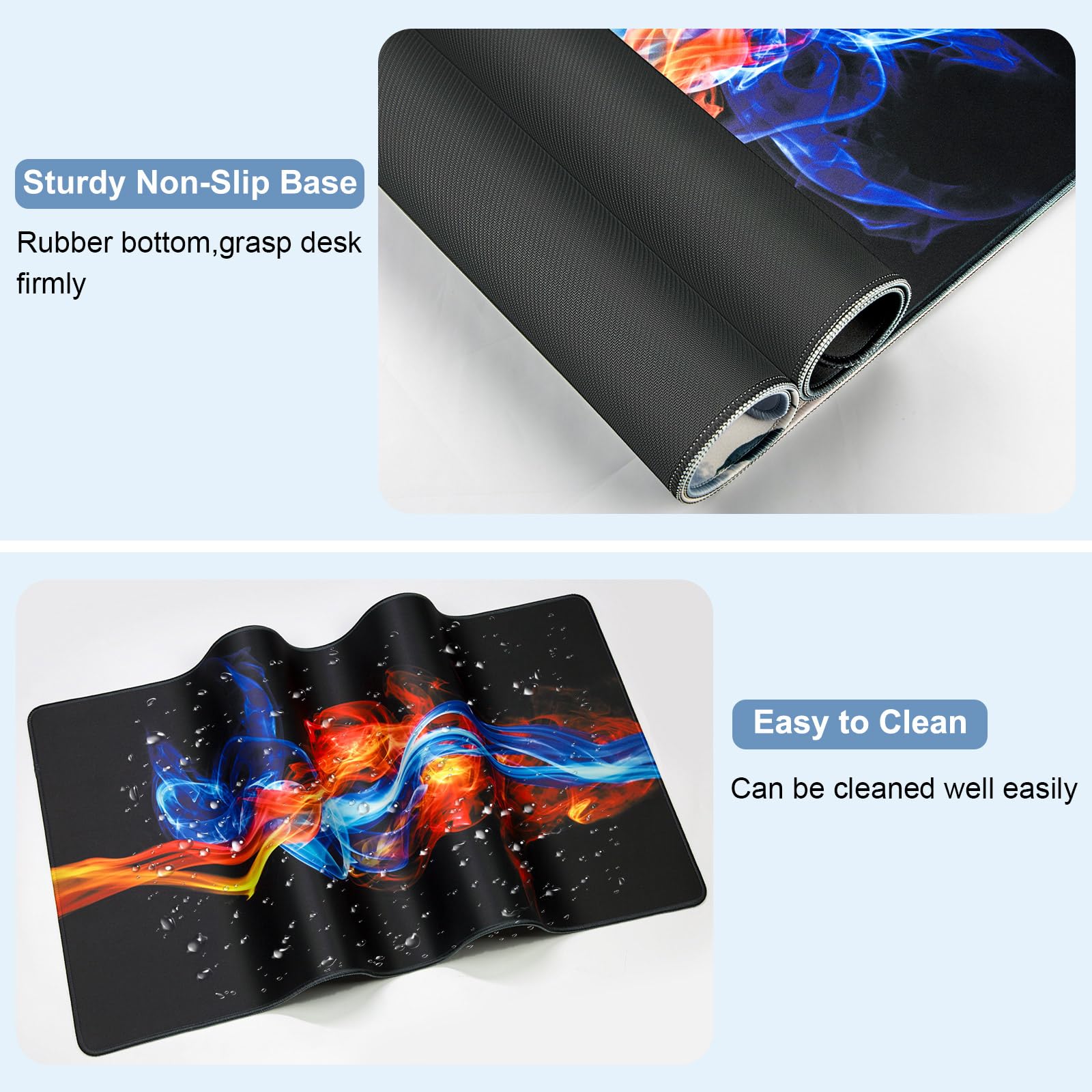 Large Gaming Mouse Pad with Non-Slip Base & Stitched Edges - 31.5'' x 15.6'' XXL Desk Mat for Computer, Keyboard & Laptop - Office & Gaming Accessory with Ice and Fire Design - Perfect for Work, Gaming & Home Office Setup
