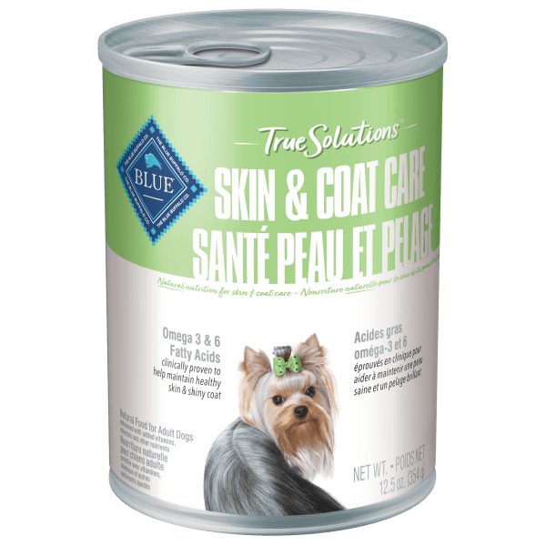 BLUE True Solutions Skin & Coat Care Adult Canned Dog Food - Grain-Free, Omega-Rich Formula for Healthy Skin & Shiny Coat - Perfect for Sensitive Skin & Allergies (12 Pack) - Ideal for Daily Meals & Special Dietary Needs