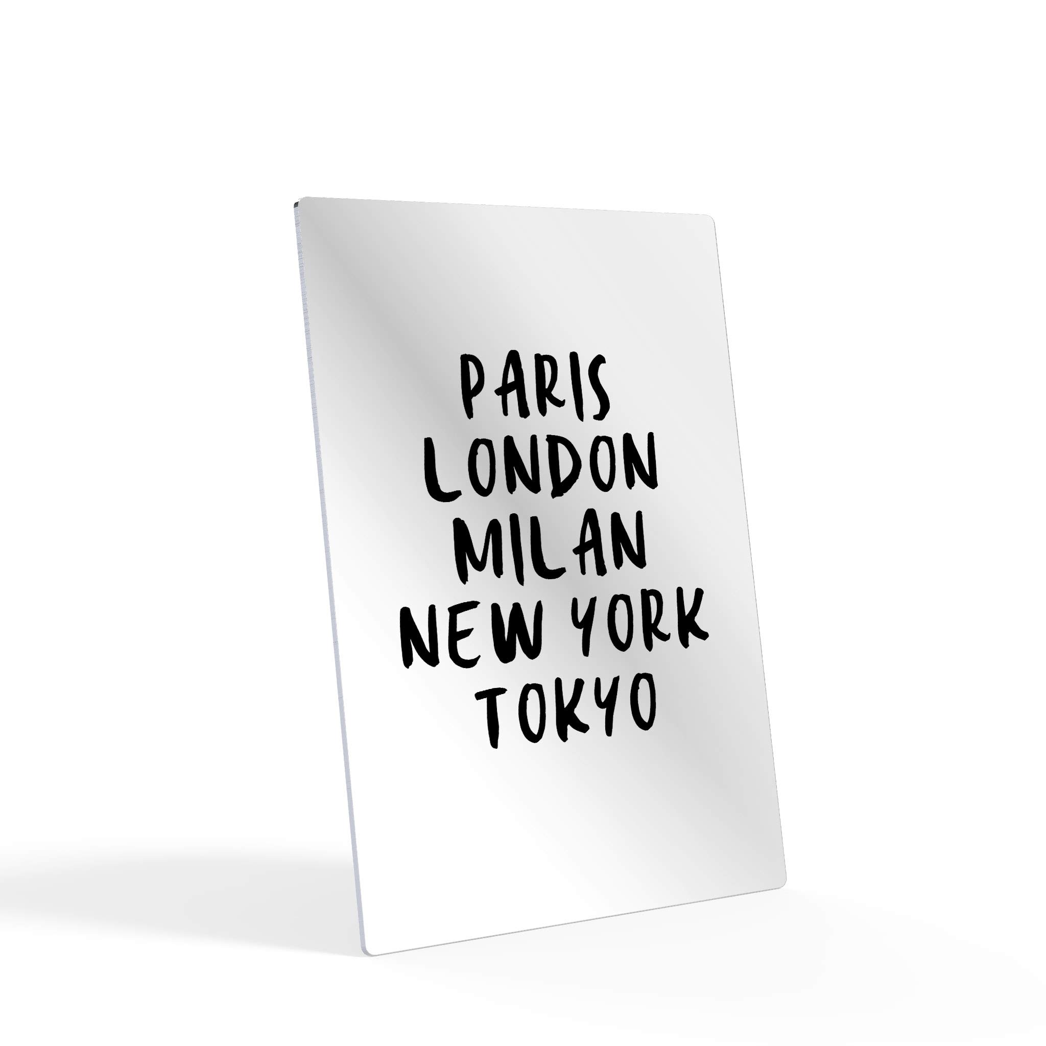 HB Art Design Paris London Milan New York Tokyo Black & White City Skyline Metal Wall Art - Modern Fashion Lettering Print for Office, Dorm, Bathroom, Living Room & Bedroom Decor - Ready to Hang 30x20 Inches - Perfect for Urban Chic Home & Workspace Aesthetics