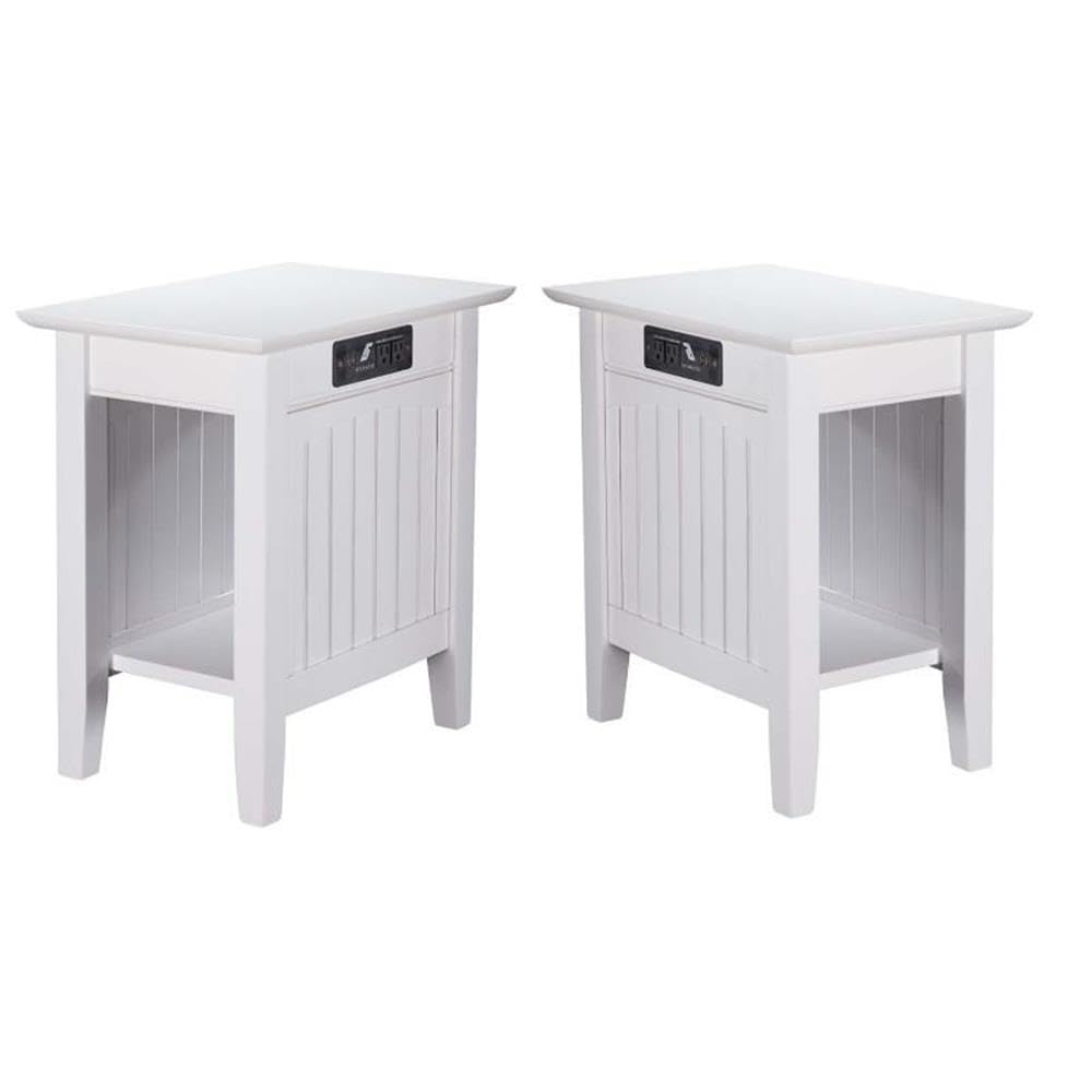 Home Square 2-Piece Nantucket Wooden Charger Chair & Side Table Set in White - Perfect for Patio, Porch, and Coastal Home Decor