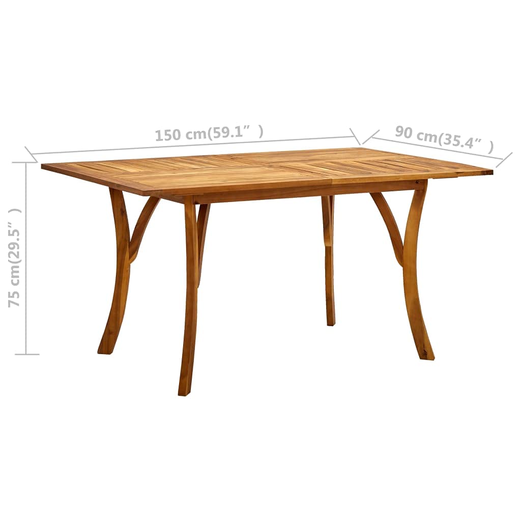 Premium Solid Acacia Wood Outdoor Dining Table - Weather-Resistant Rectangular Patio Table with Curved Legs (59.1