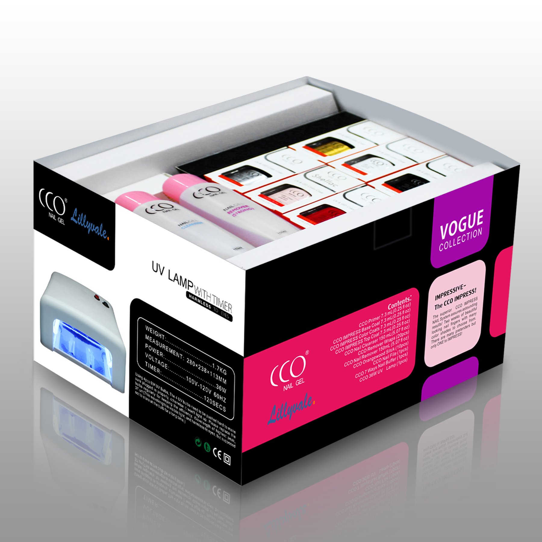 Professional CCO Nail Gel Starter Kit with UV LED Lamp, Base & Top Coat, Shellac Vogue Plus Polish & Remover - Complete Manicure Set for Salon & Home Use (Nude Colors)