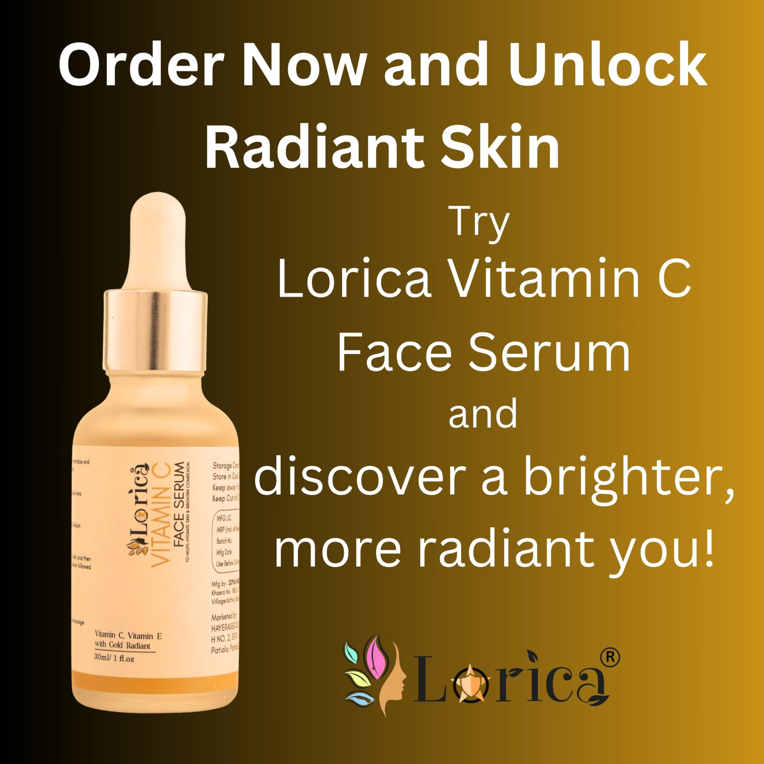 Lorica Vitamin C Face Serum for Brightening & Hydrating | Anti-Aging Treatment | Reduces Under-Eye Puffiness & Dark Circles (30ml) | Perfect for Morning Skincare Routine & Nighttime Dark Spot Treatment