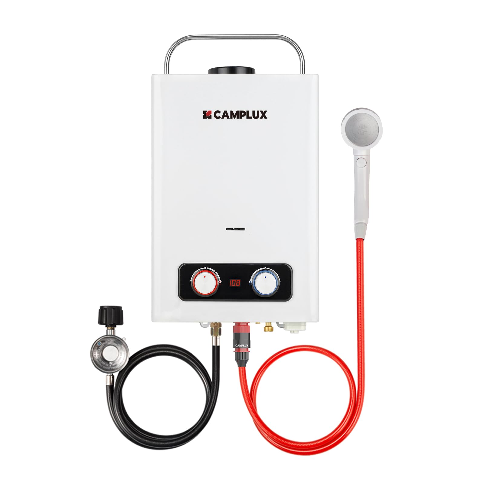 Camplux BD158 Portable Tankless Water Heater - 1.58 GPM Propane Gas Water Heater with Handle, 41,000 BTU for Outdoor Camping, RV, Cabin & Off-Grid Living | Instant Hot Water Solution for Showers, Washing & Outdoor Adventures