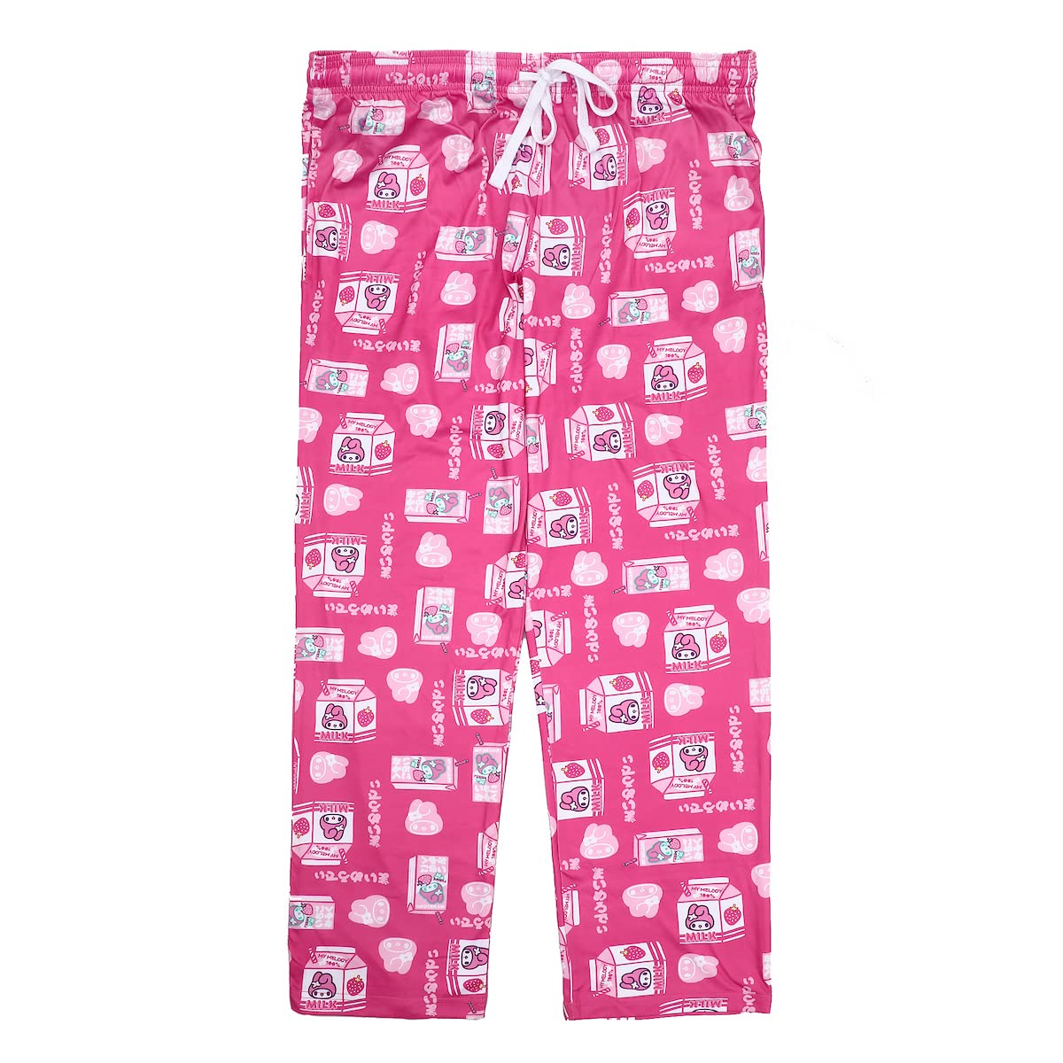 Bioworld My Melody Strawberry Milk Carton Print Women's Sleep Pajama Pants - Cute Anime Lounge Pants for Home, Sleepovers & Kawaii Fashion