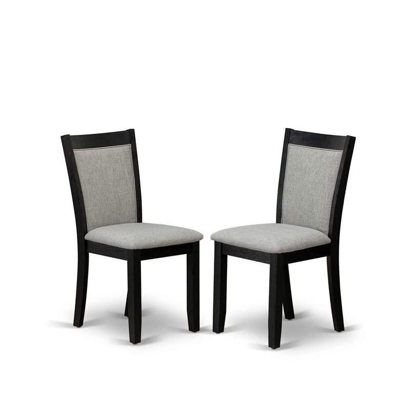 Modern 3-Piece Round Wooden Dining Table Set with Drop Leaf & 2 Linen Fabric Parsons Chairs - 42x42 Inch, Wirebrushed Black - Perfect for Small Spaces, Breakfast Nooks & Cozy Apartments