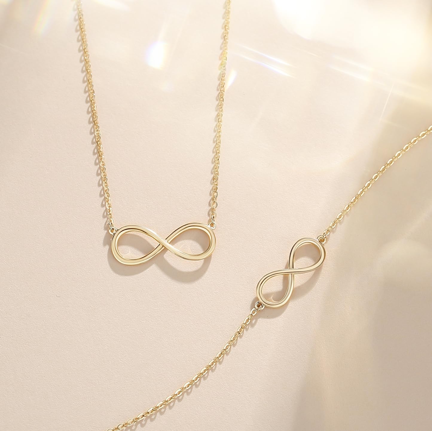 14K Solid Yellow & Rose Gold Infinity Charm Bracelet - Dainty Minimalist Jewelry for Women, Mom, Girls | Anniversary, Christmas Gift | 6.7+1.2 Inches | Perfect for Everyday Wear, Date Nights & Special Occasions