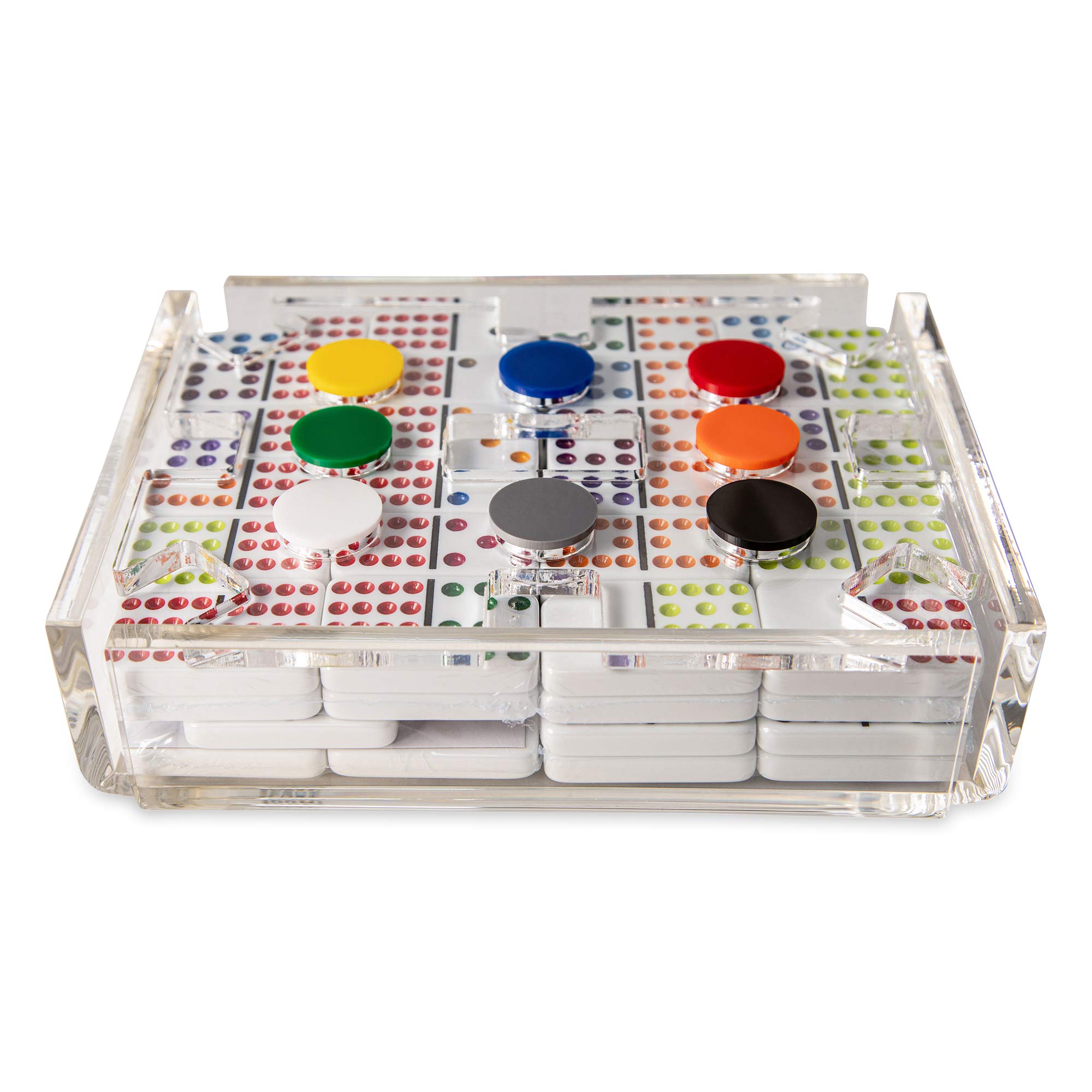 Premium Acrylic Mexican Train Dominoes Set - Double 12 Dominoes for Adults, Modern & Luxe Domino Game Set with Clear Tiles - Perfect for Family Game Nights, Parties & Strategy Game Lovers
