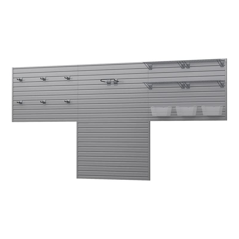 RST Brands Flow Wall 16-Piece Plastic Garage Storage Shelf Set in Silver - Heavy Duty Wall Mounted Organizer for Tools, Sports Gear & Home Organization