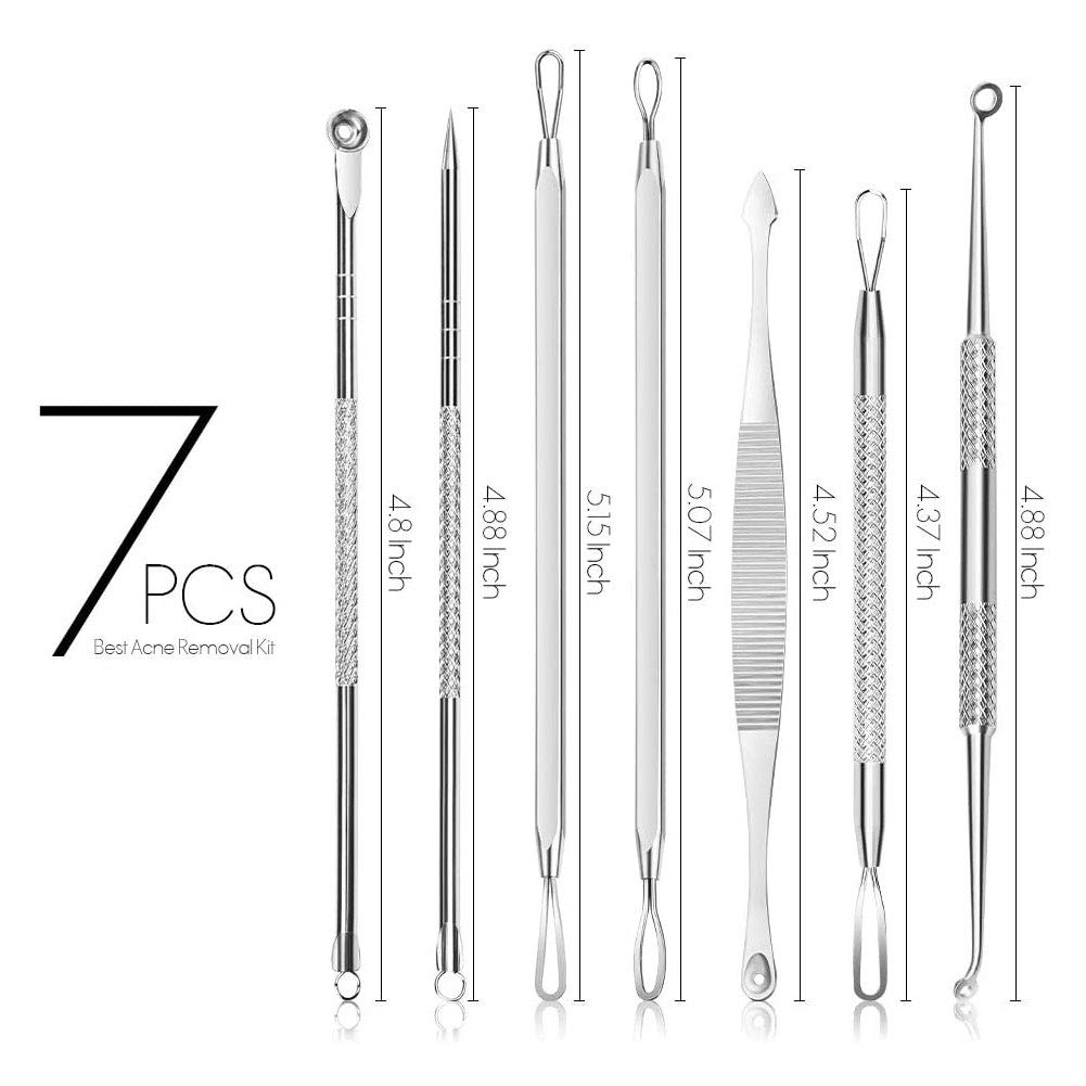 7-Piece Blackhead Remover Kit - Professional Pimple Extractor Tools for Face Acne Treatment, Comedone Tweezers Set - Perfect for Home Skincare & Spa Facial Care