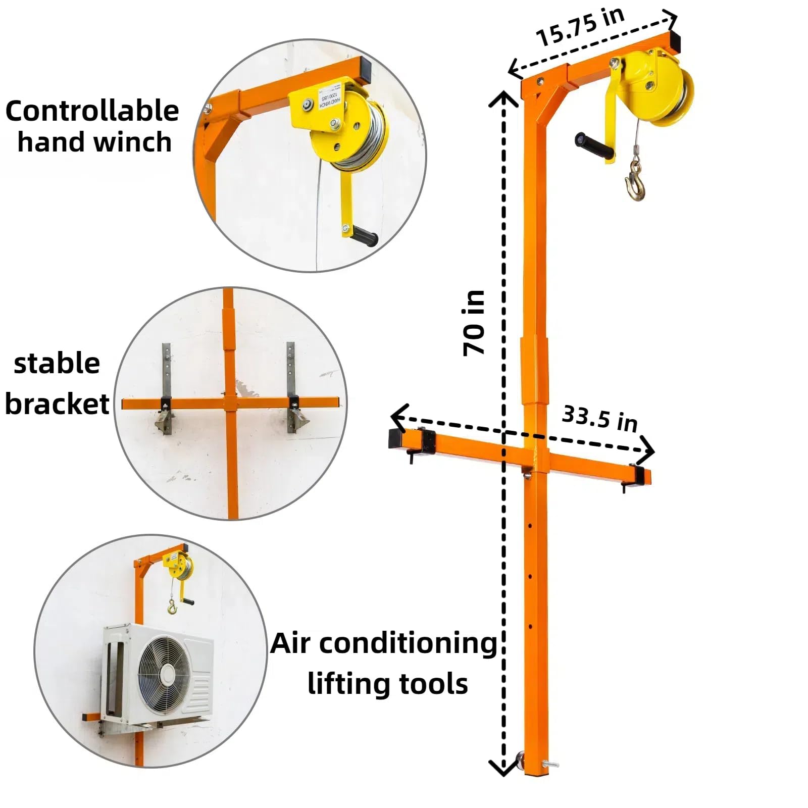 50FT Heavy Duty Air Conditioner Lifting Crane - 400lbs Capacity Manual Hand Winch with Adjustable Bracket for Outdoor AC Unit Installation | Perfect for HVAC Technicians & DIY Home Improvement Projects
