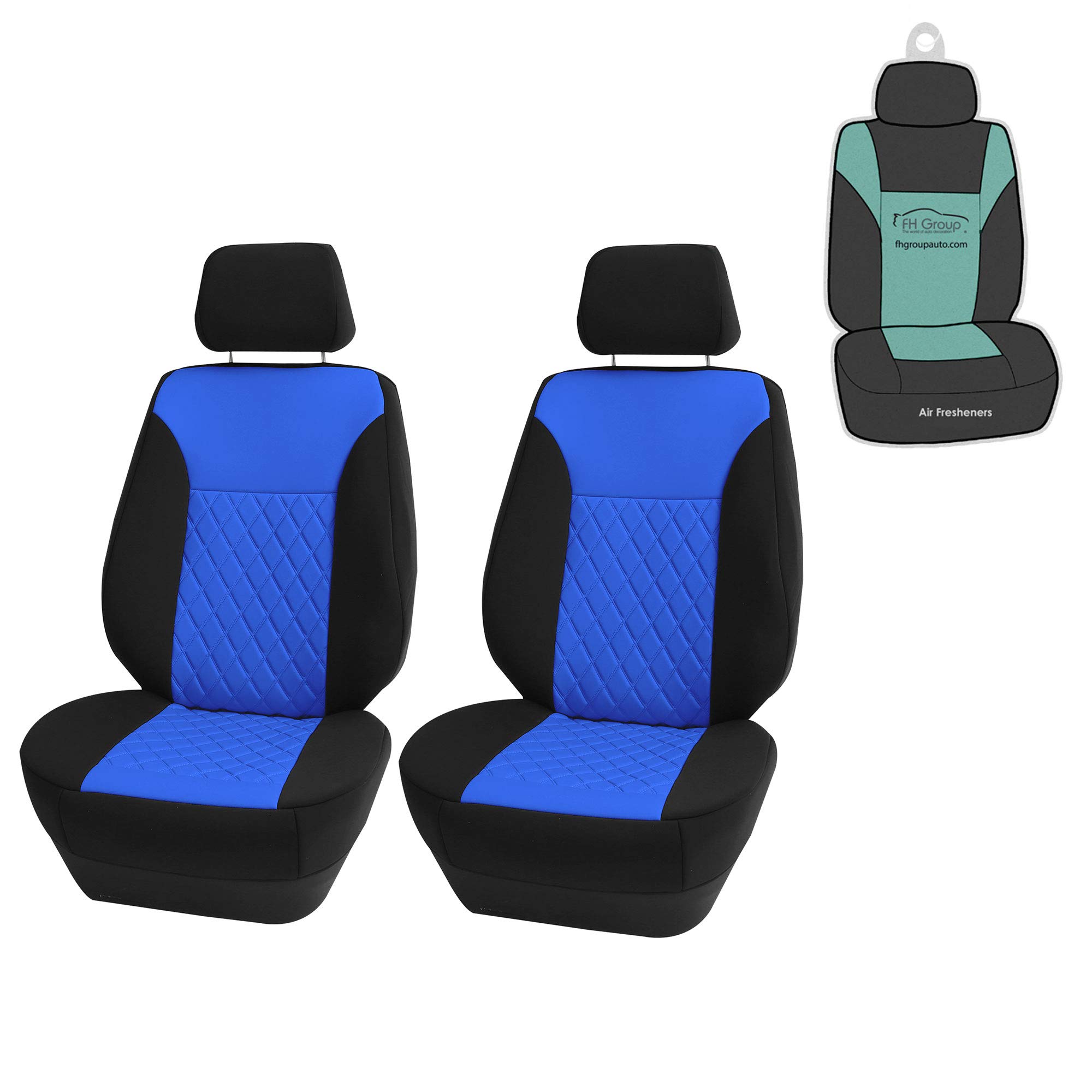 FH Group Neosupreme Water Resistant Car Seat Covers - 2 Pack Universal Fit Seat Protectors for Cars, Trucks & SUVs (Blue/Black) - Comfortable Car Cushions for Long Drives & Road Trips