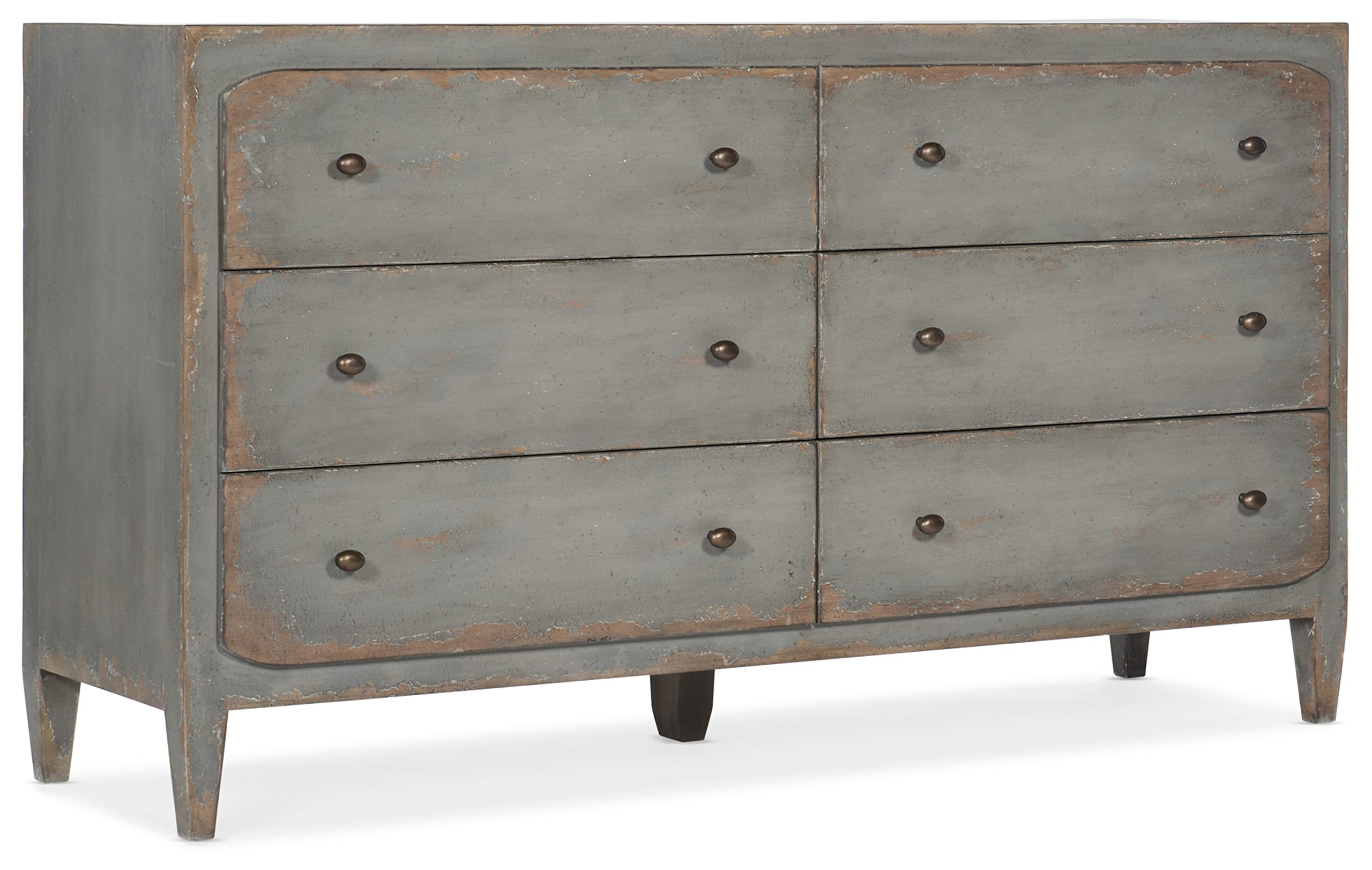 Hooker Furniture Ciao Bella Six-Drawer Wood Dresser in Speckled Gray - Stylish Bedroom Storage for Modern Homes & Guest Rooms