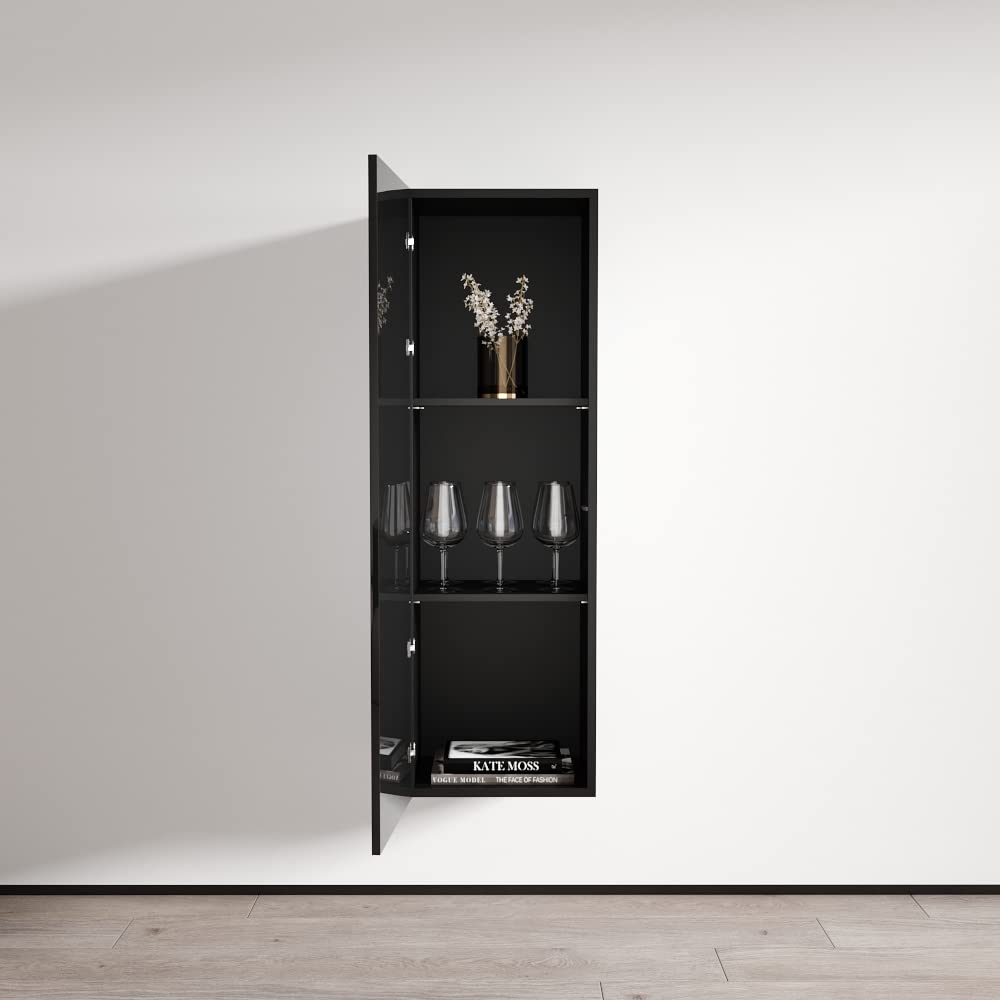 Modern Floating Wall Mounted Bookcase Cabinet - Durable Wooden Fly Modular Storage Shelf with High Gloss Finish (Black, Rectangular) - Perfect for Living Room, Bedroom & Office Organization