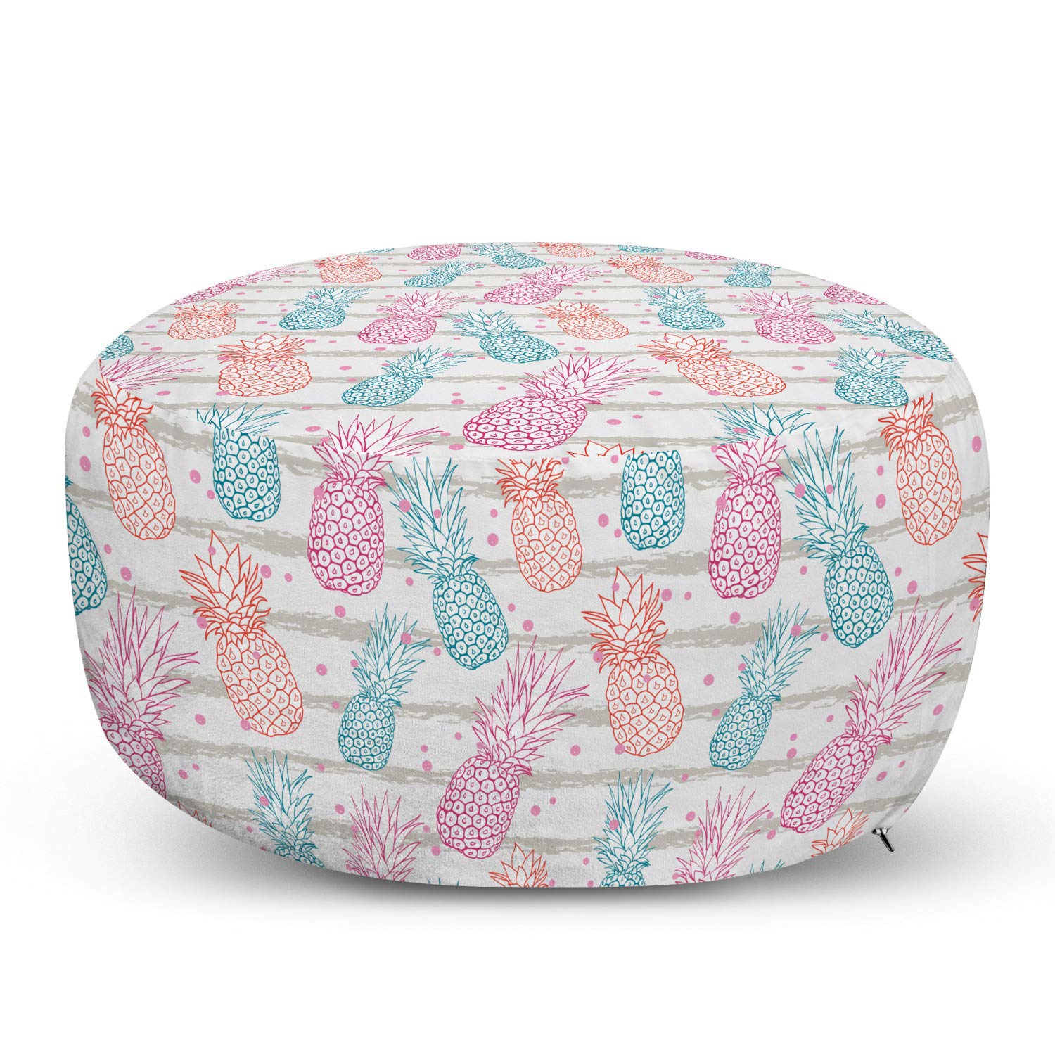 Ambesonne Tropical Ottoman Pouf with Hand-Drawn Pineapple Design - Soft Decorative Foot Rest with Removable Cover for Living Room & Bedroom - Pink Coconut Print - Perfect for Home Decor, Lounge Seating & Boho Style Accents