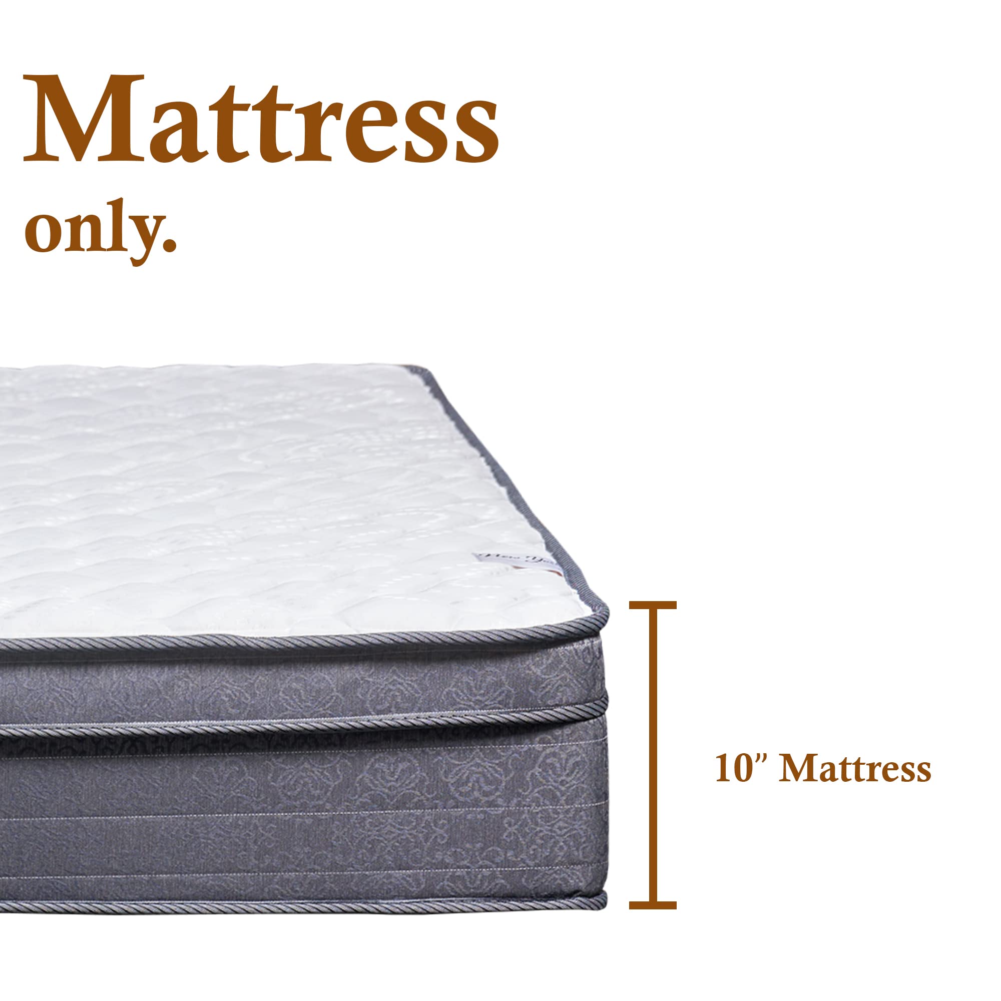 10-Inch Medium Firm Hybrid Mattress with Foam Encased Euro Top & Pillow Top - Fully Assembled Innerspring for Back Support - Full XL Size - Perfect for Guest Rooms, Dorms & Apartments