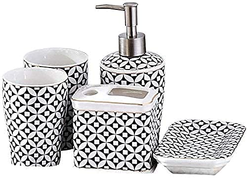 AWJ 5-Piece Ceramic Bathroom Accessories Set - Soap Dispenser, Toothbrush Holder & Liquid Dispenser | European Style Home Decor for Bathroom & Kitchen | Perfect for Modern Homes, Apartments & Guest Bathrooms