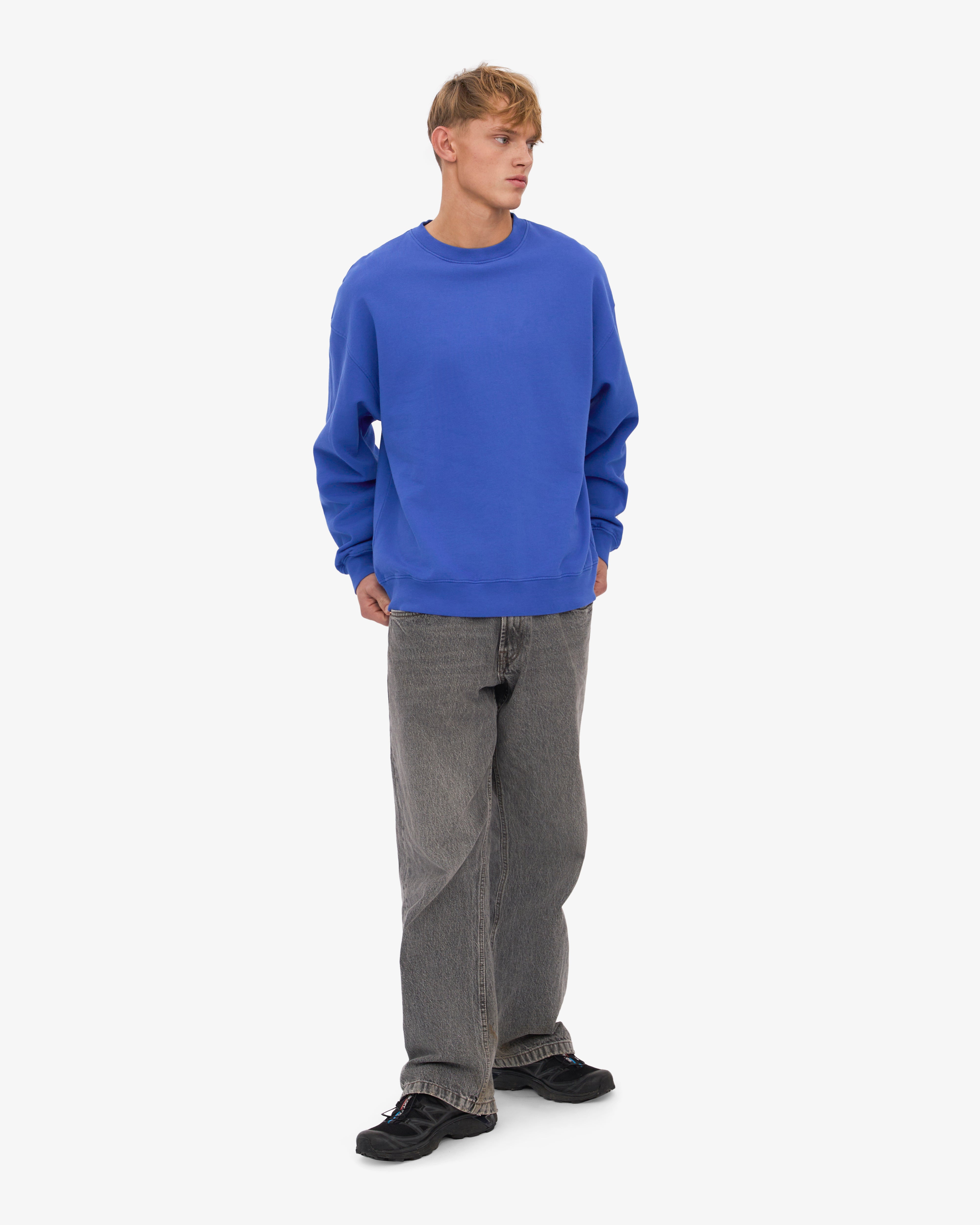 Organic Oversized Crewneck Sweatshirt - Sapphire Blue | Soft & Comfortable Cotton Pullover for Women & Men | Perfect for Casual Wear, Lounge & Outdoor Activities