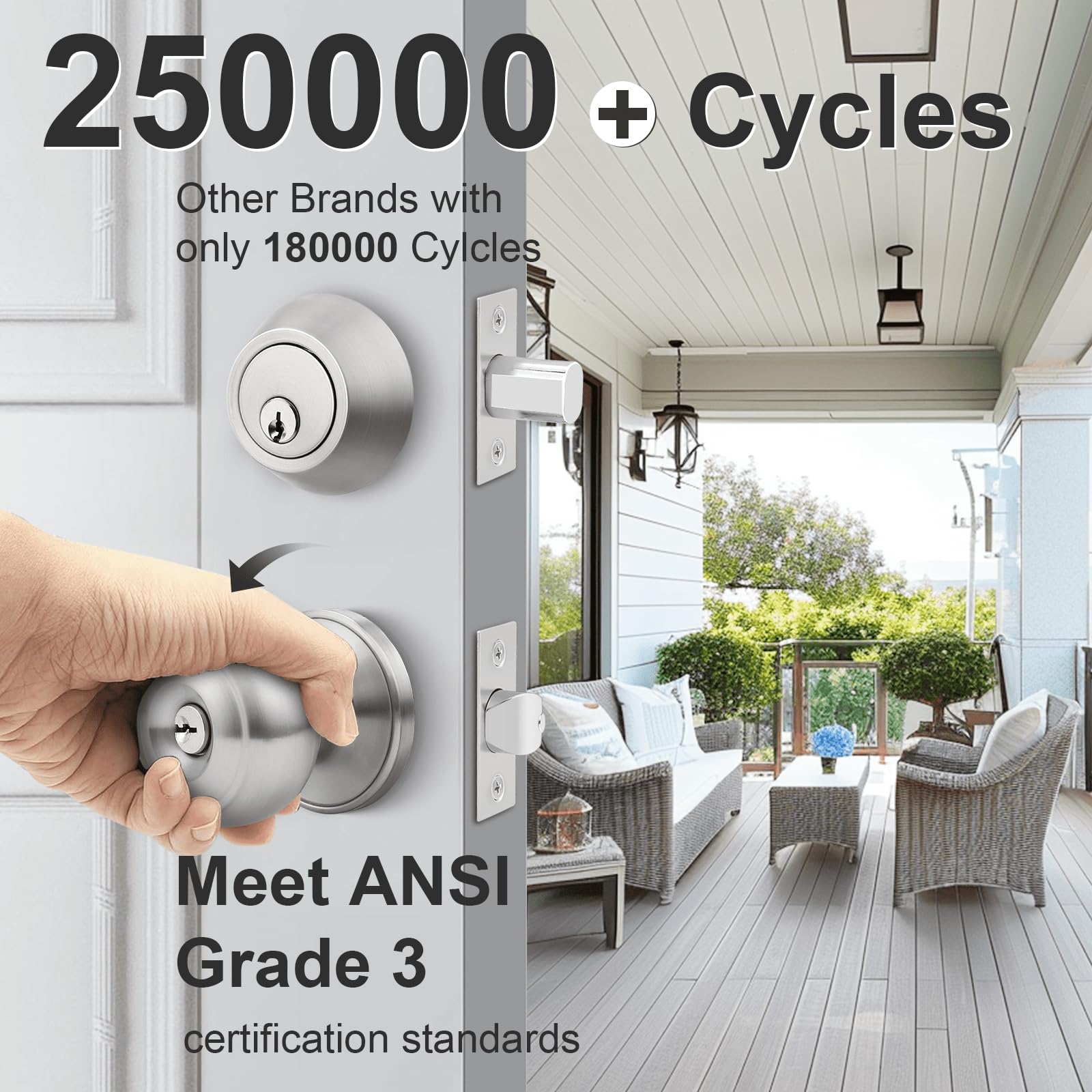 2 Pack Keyed Alike Door Knob & Deadbolt Set - Satin Nickel for Front Door Security