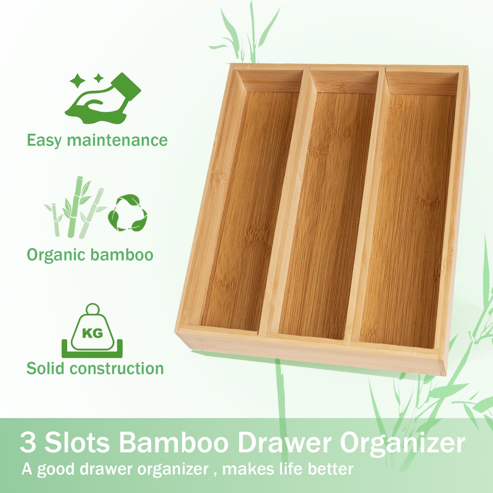 Bamboo Silverware Organizer Tray - Kitchen Drawer & Utensil Organizer for Flatware, Spoons, Forks (Natural Wood) - Perfect for Home, Restaurant & Office Kitchen Organization
