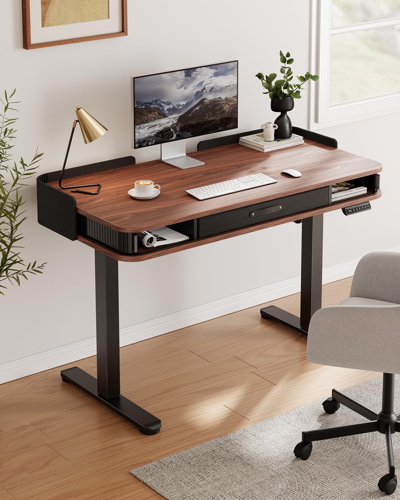 Marsail 55 x 28 Inches Electric Standing Desk - Height Adjustable Whole-Piece Desktop with 3 Drawers & 3 Memory Presets - Perfect for Home Office, Gaming Setup and Remote Workstation