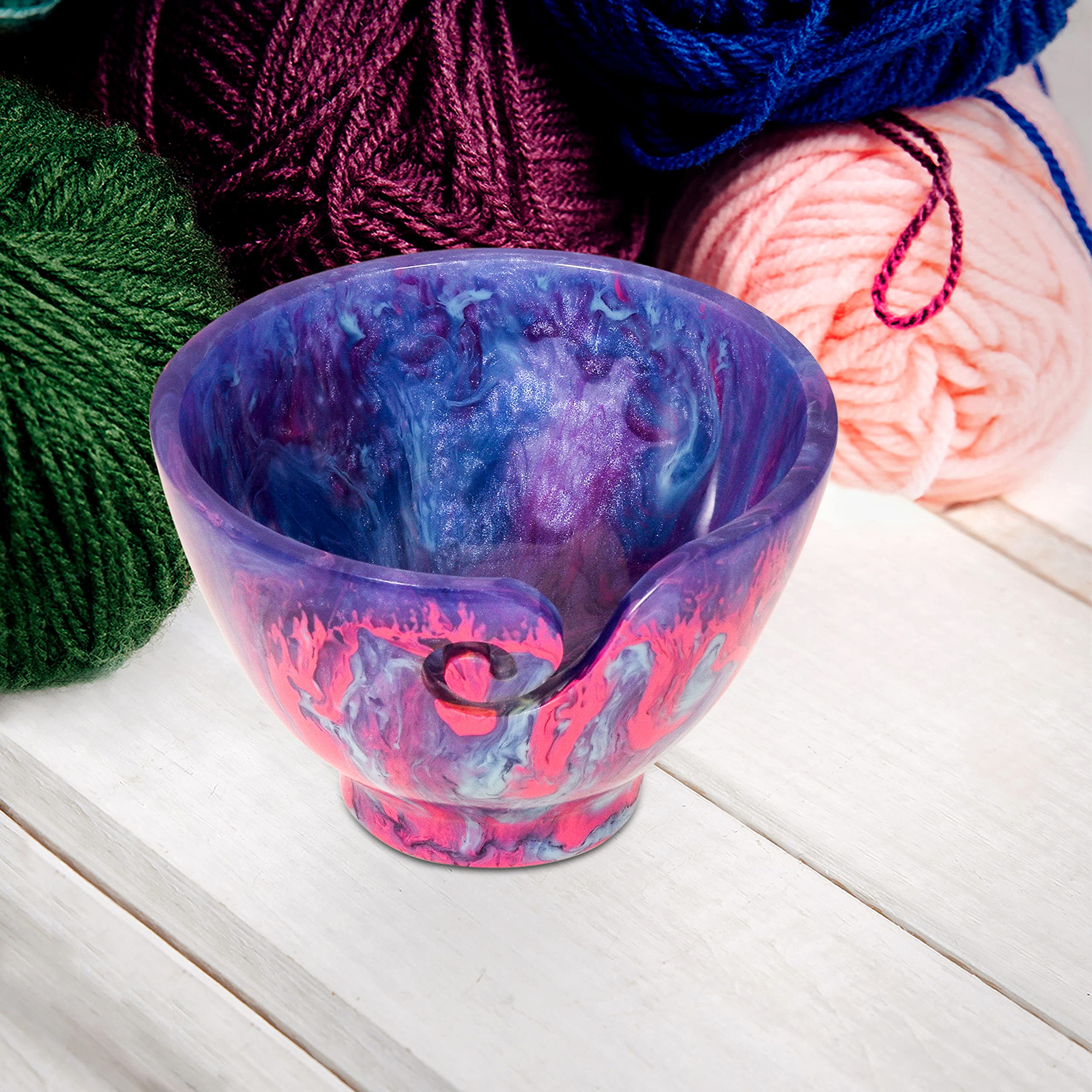 Handmade Resin Yarn Bowl for Knitting & Crochet - Purple Craft Organizer with Lid - Perfect for Yarn Storage, Needlework Projects & DIY Craft Supplies - Great Gift for Knitters & Crocheters