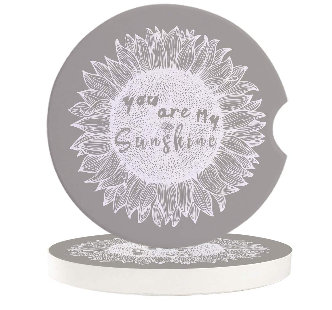 6-Pack Ceramic Car Coasters with Sunflower Watercolor Design - Non-Slip Finger Grip for Easy Removal - Stylish Cup Holders for Vehicles, Office & Home Use