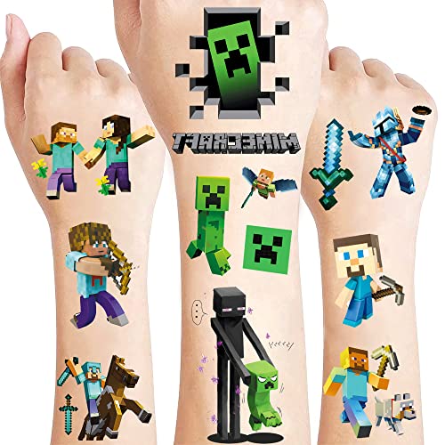 8 Sheets Boys Temporary Tattoos - Fun Game Themed Fake Tattoos for Kids - Perfect for Birthday Parties, Game Themed Events & Costume Accessories