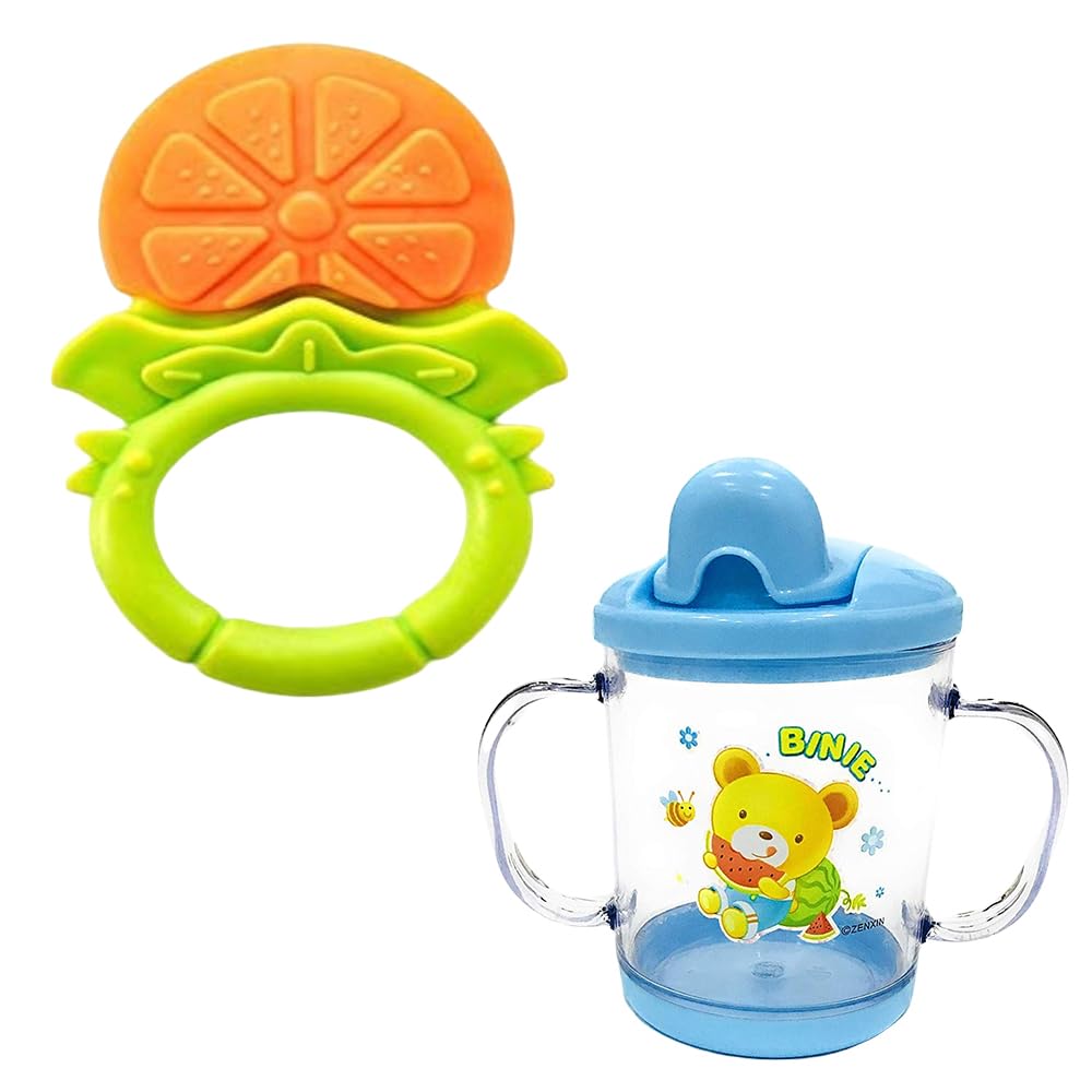 Kritiu Baby Teething Toys Set - BPA-Free Silicone Fruit Teether & Star Nibbler for Infants 0-12 Months | Safe Chew Toys for Soothing Sore Gums | Perfect for Home, Travel & Daycare Use (Yellow & Blue)