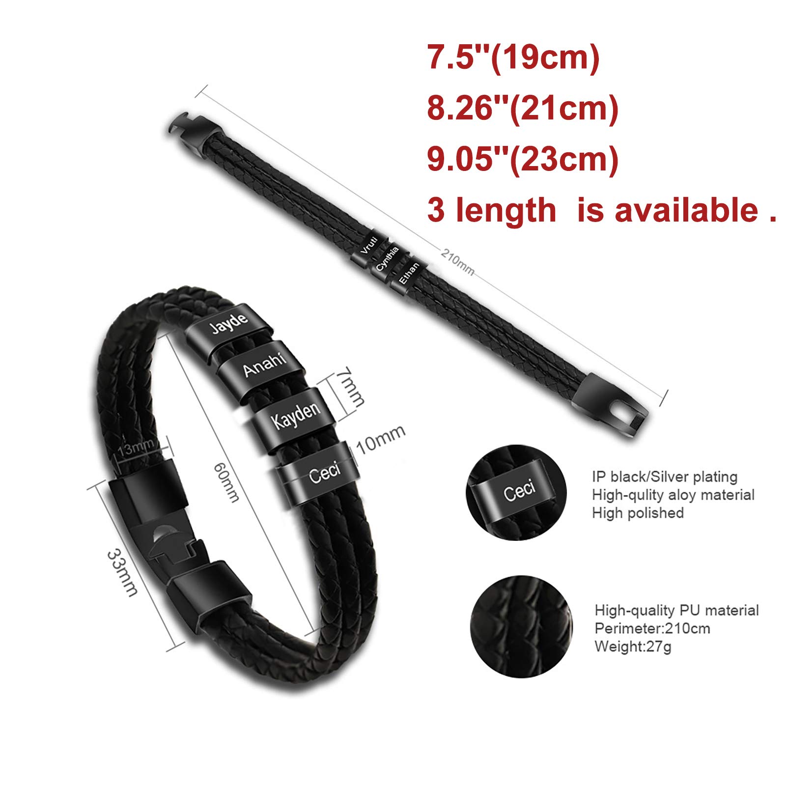 Custom Engraved Leather Braided Bracelets for Men & Women - Personalized Name Bracelet - Perfect Gift for Christmas, Father's Day, Anniversary - Ideal for Casual Wear, Date Nights, and Special Occasions