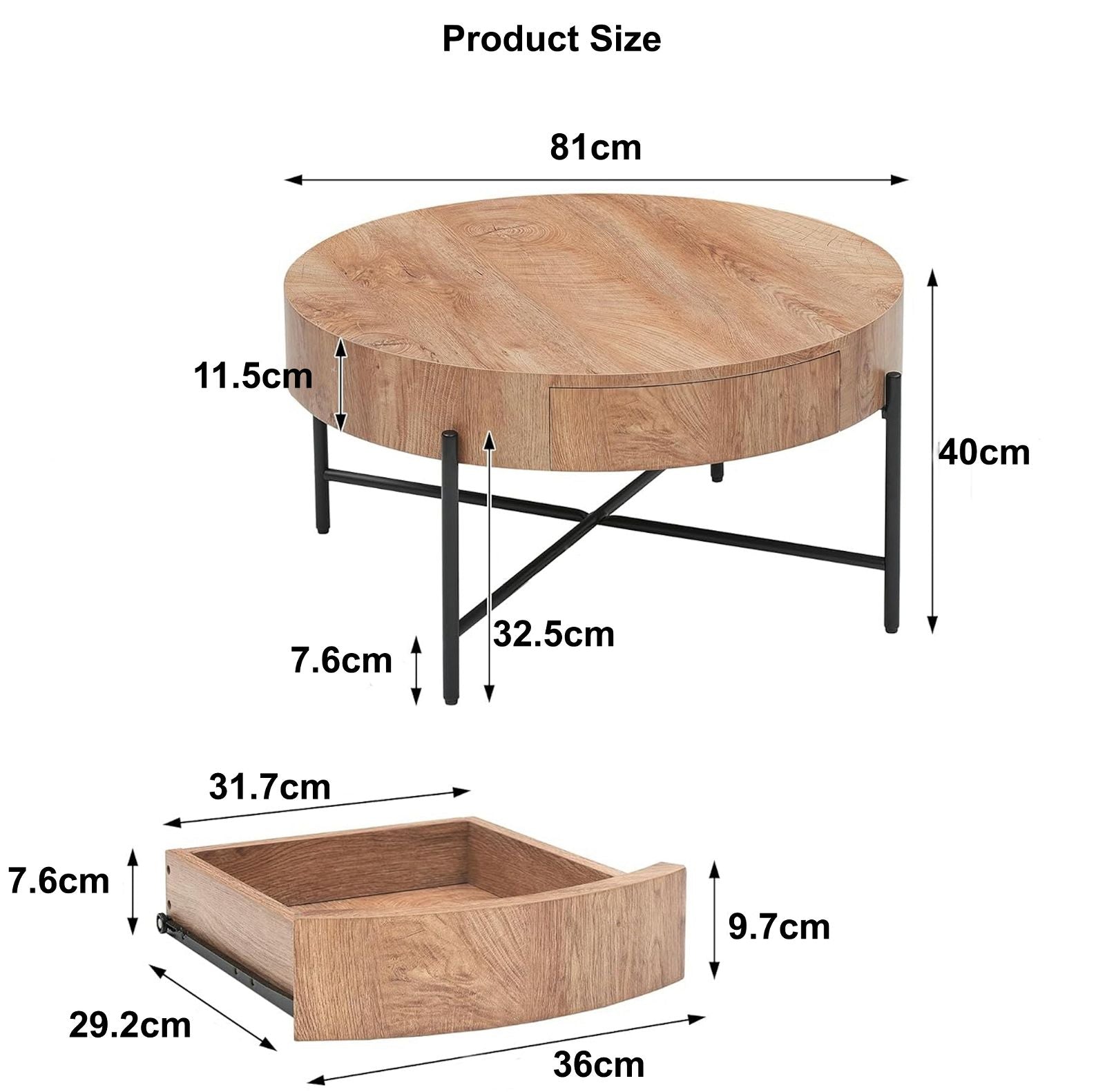 Premium American Oak Felled Round Coffee Table 810mm - Modern Living Room Furniture for Home & Office Decor