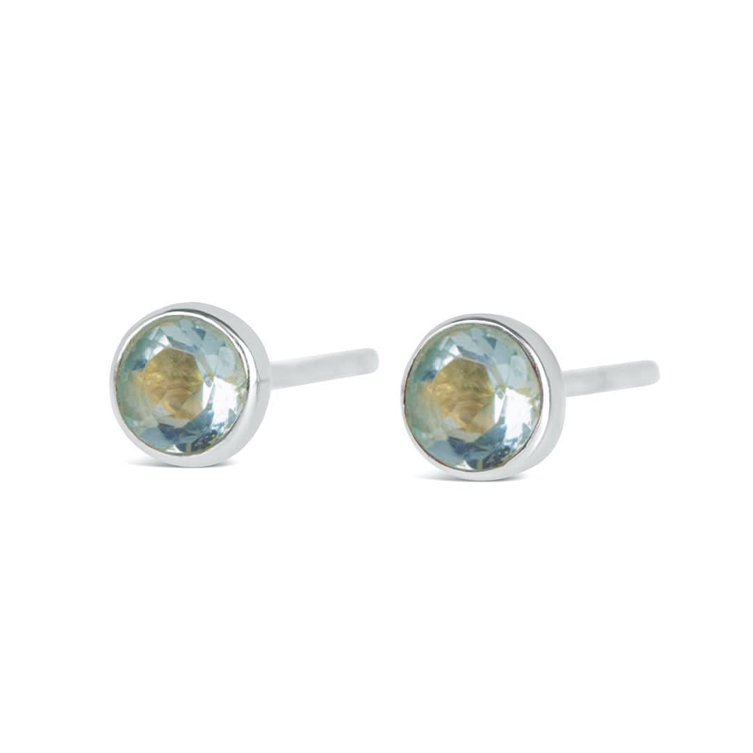 Blue Topaz Mini Stud Earrings in Sterling Silver | December Birthstone Jewelry for Women | Perfect for Gifts, Parties & Everyday Wear