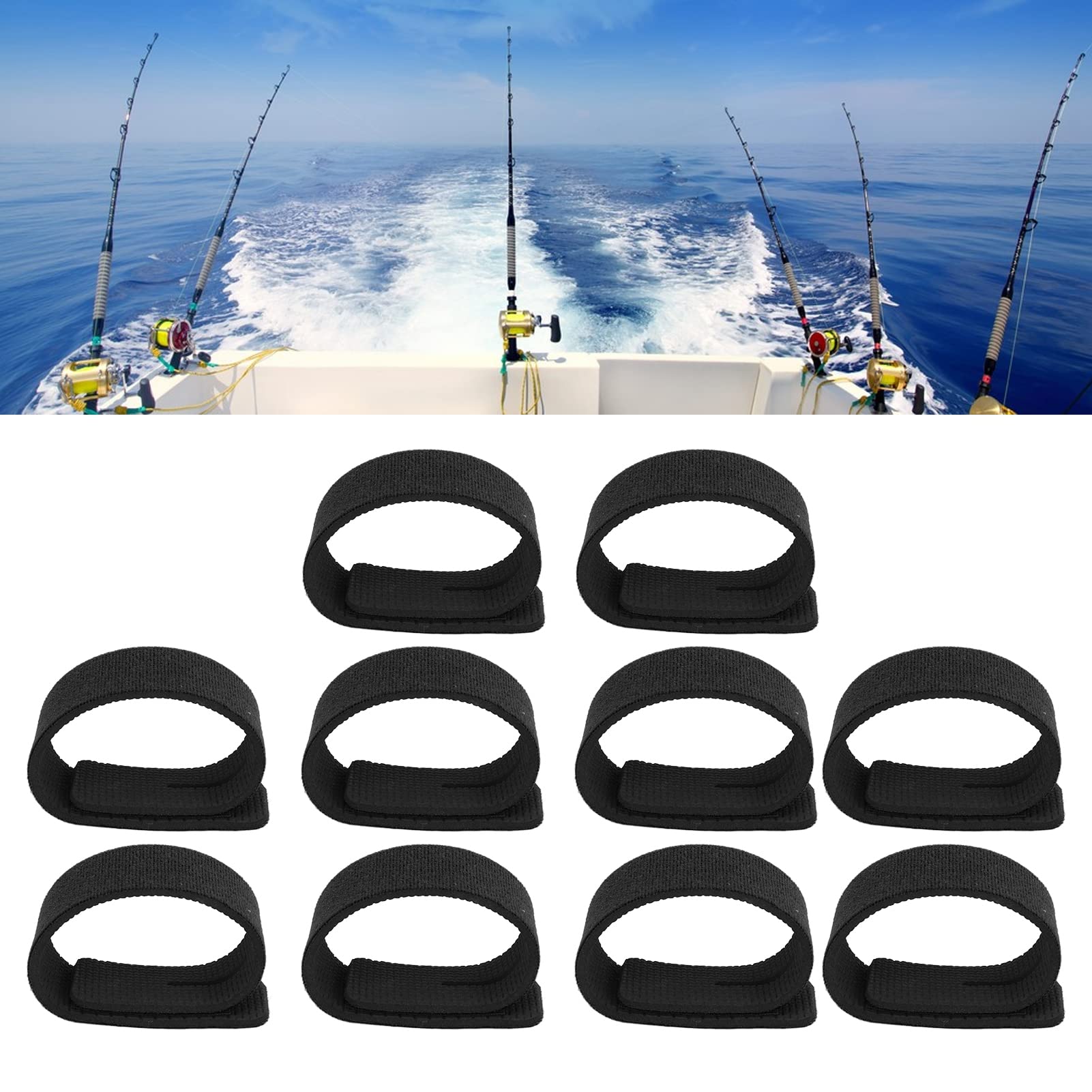 10pcs Stretchy Fishing Rod Straps - Adjustable Belt Holder for Bait Casting, Spinning & Fly Rods - Secure Tackle Ties for Fishing Gear - Perfect for Shore, Boat & Kayak Fishing