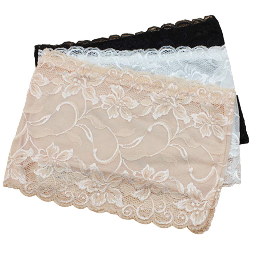 PRETYZOOM 3-Pack Women's Floral Lace Tube Top Bralette - Seamless Stretchy Strapless Bandeau Bra in White, Black & Nude (Size L) - Perfect for Summer Outfits, Beach Wear & Layering Under Sheer Tops