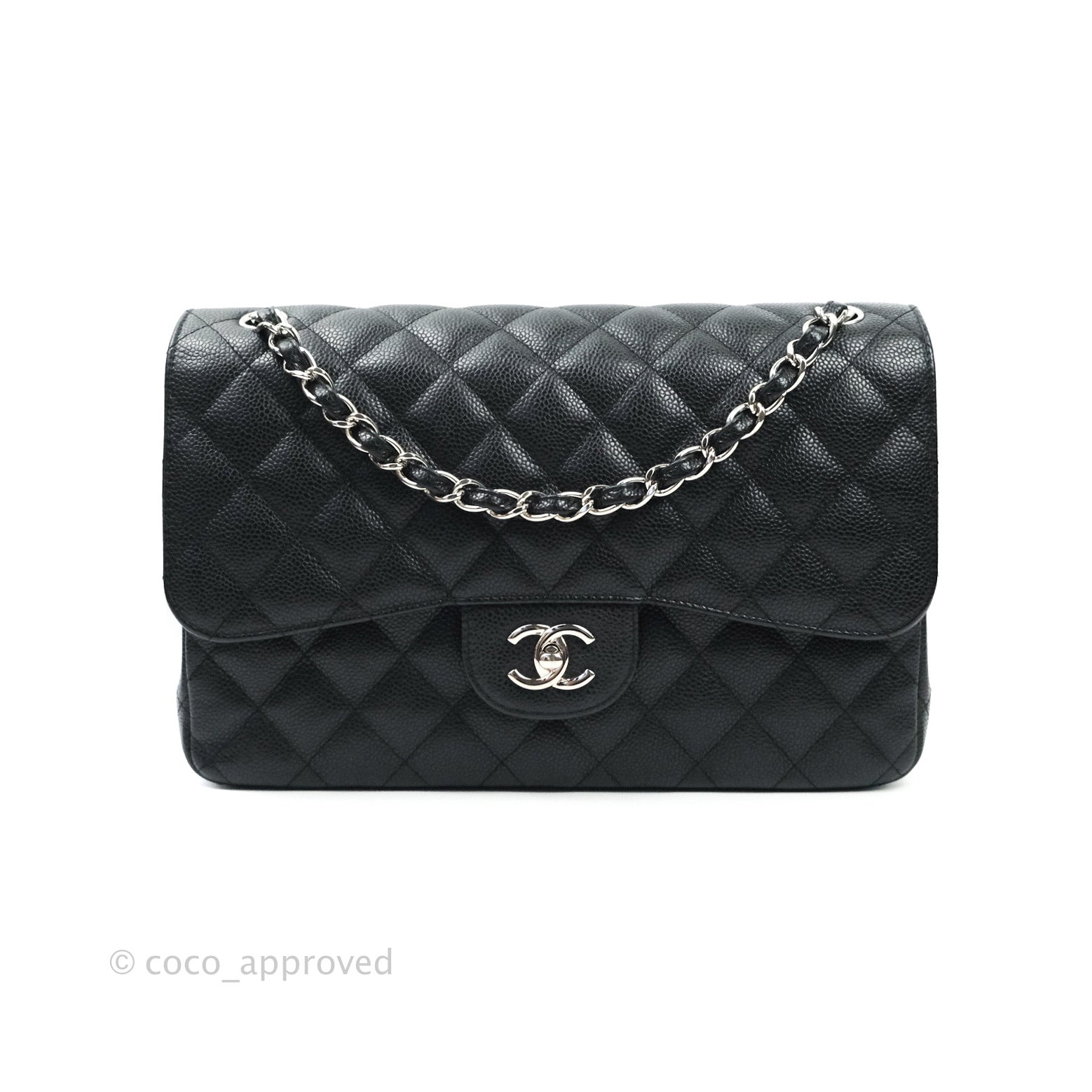 Chanel Classic Jumbo Double Flap Bag in Black Caviar Leather with Silver Hardware - Luxury Handbag for Women, Perfect for Work, Evening Events & Special Occasions