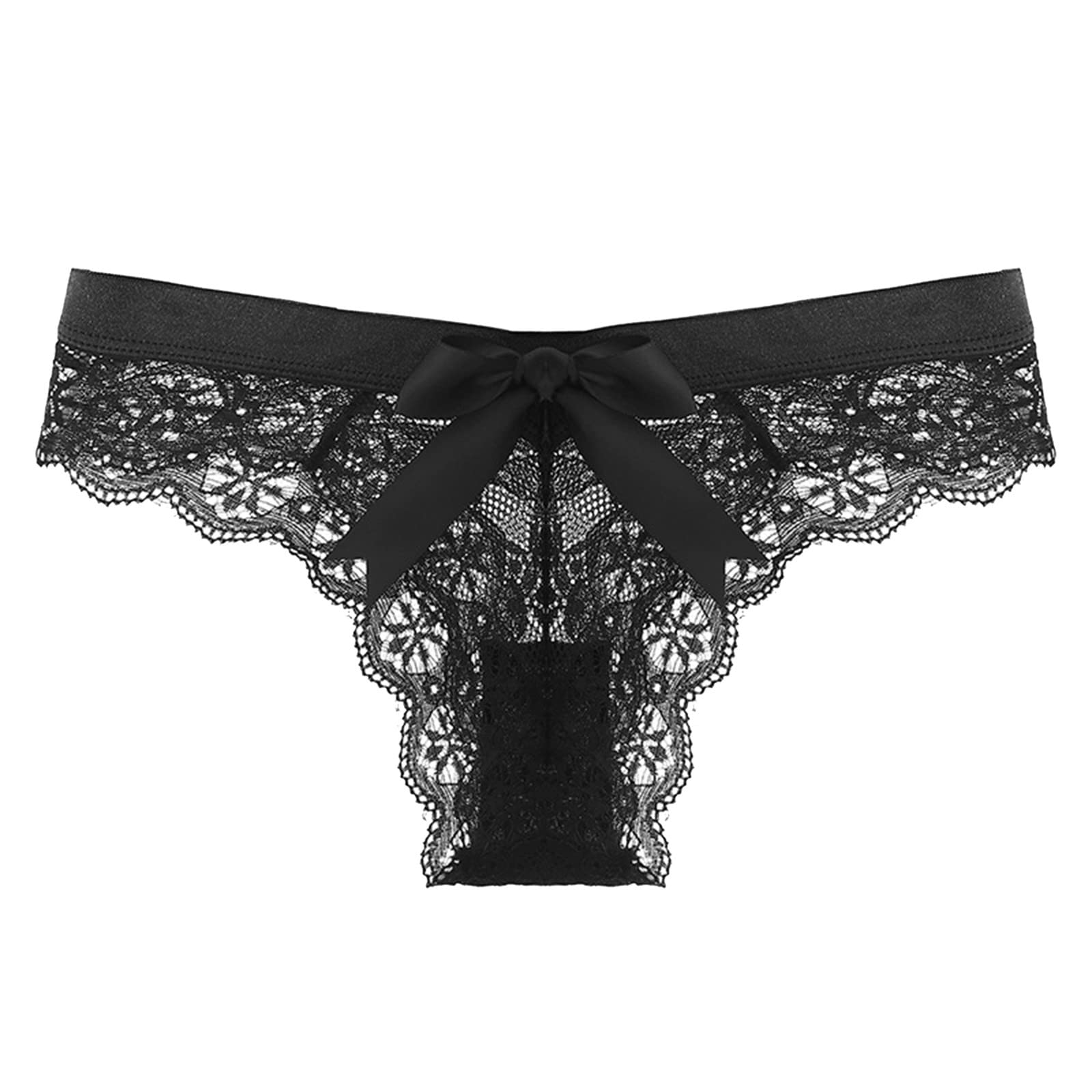 Seamless Cotton Thongs for Women - 1 Piece Pink Floral Lace Bow Back Panties - Soft Breathable Underwear for Everyday Comfort & Intimate Wear
