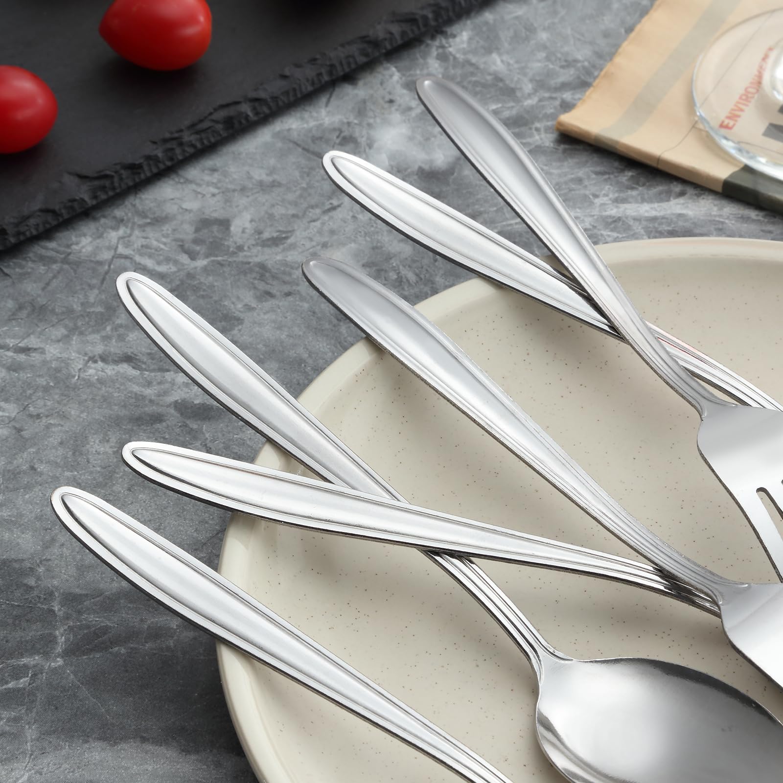 24-Piece Stainless Steel Forks and Spoons Set - 12 Dinner Forks & 12 Spoons - Food Grade Mirror Polished Silverware for Home, Kitchen, Restaurant & Party Use - Dishwasher Safe Durable Flatware