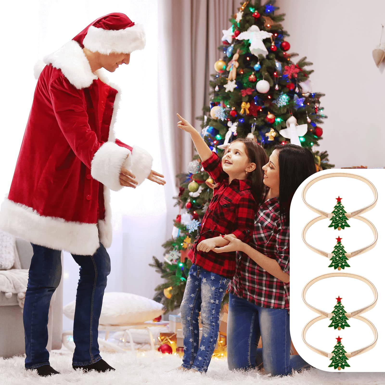 4 Pack Christmas Curtain Tiebacks - Aluminum Alloy Spring Design, Carved Tree Pattern, Modern Curtain Holdbacks for Drapes - Perfect for Holiday Home Decor, Living Room & Bedroom Window Treatments