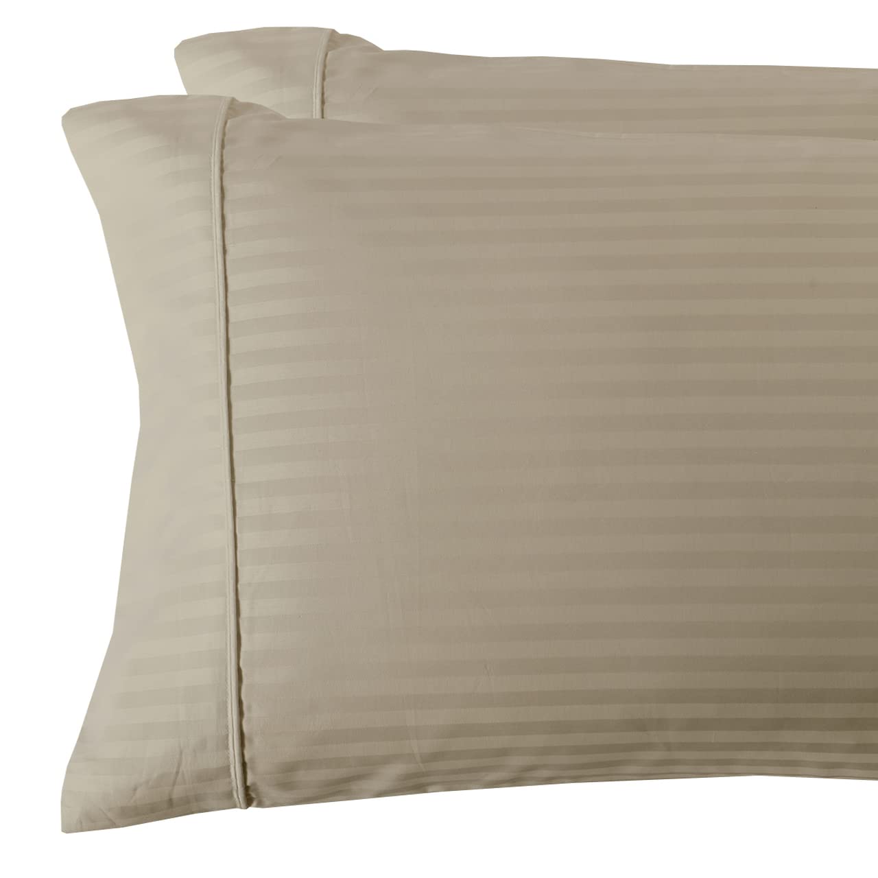 Premium 100% Cotton Standard Size Pillowcases - Soft Beige Sateen Weave with Smooth Striped Pattern | Breathable & Cooling Bedding Essentials for Home, Hotel, or Dorm Room Comfort